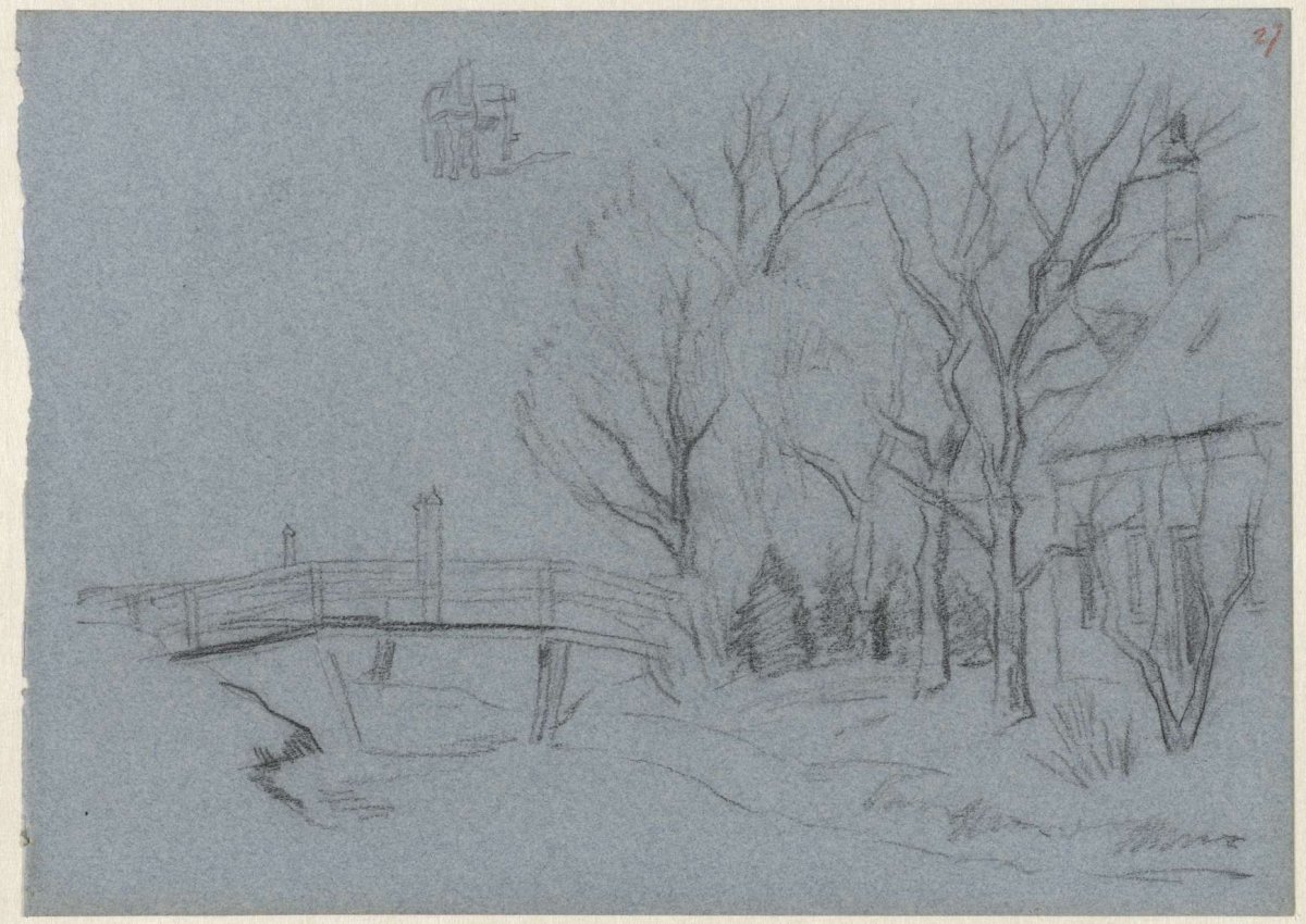 Bridge and trees near a house, Jozef Israëls, 1834 - 1911