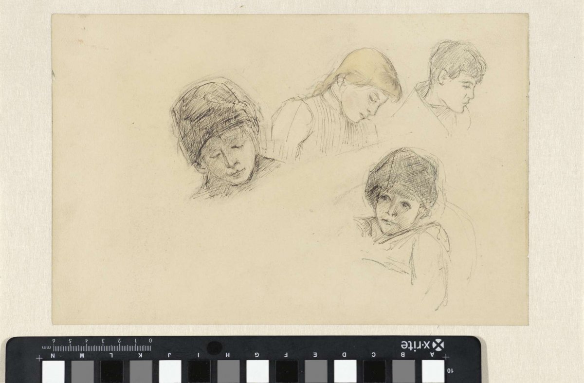 Four sketches of children's heads, Jozef Israëls, 1834 - 1911