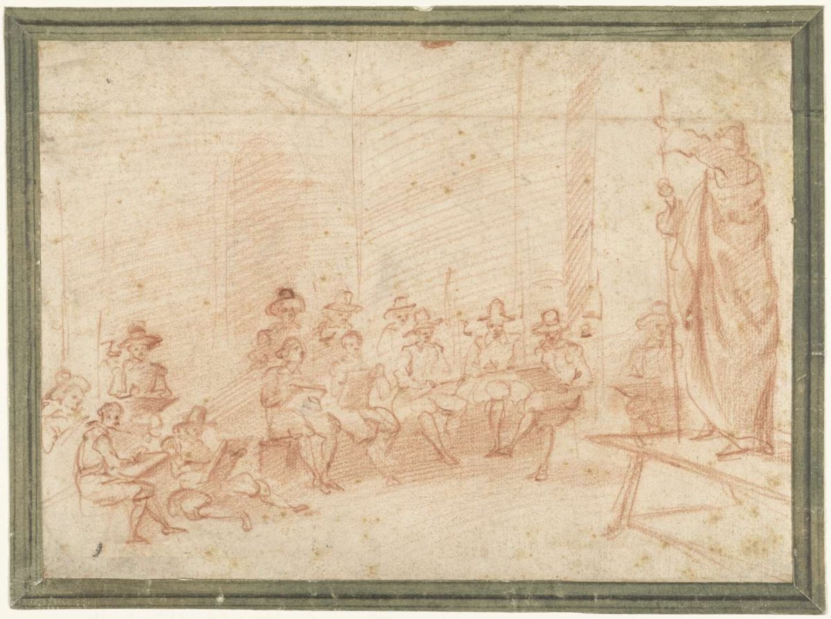 Drawing school where drawings are made from clad models, Bernardino Poccetti, 1558 - 1612