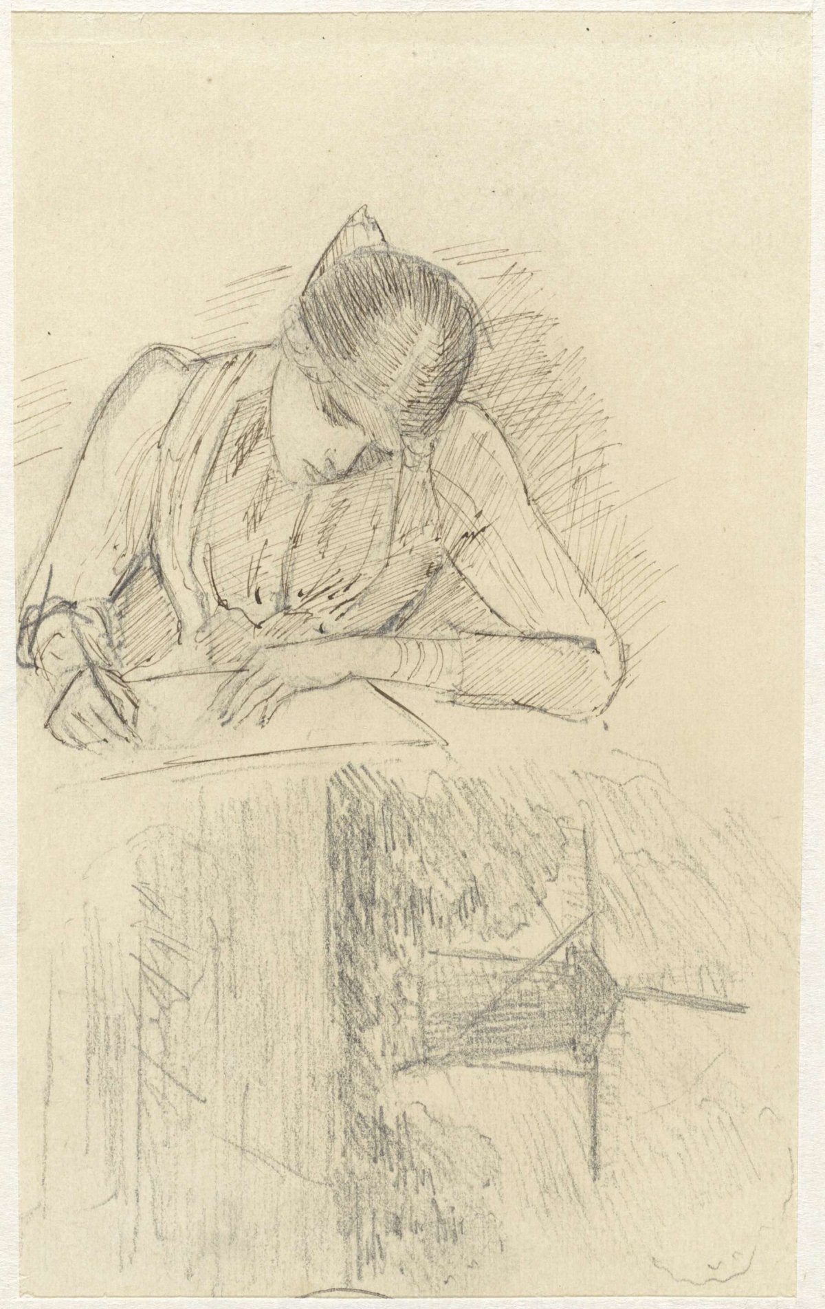 Writing woman and mill by the water, Jozef Israëls, 1834 - 1911