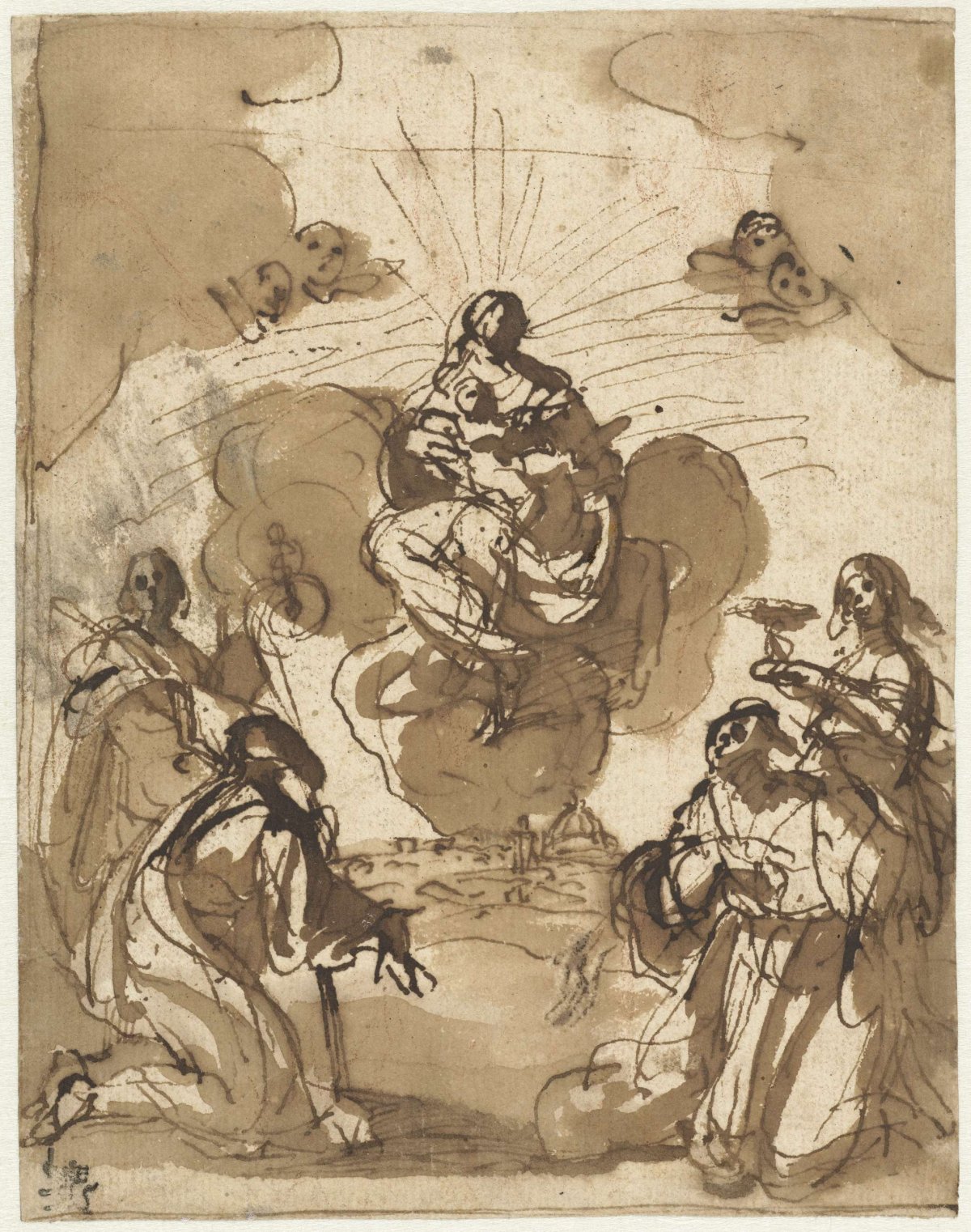Vier heiligen aanbidden Maria, Jacopo da Empoli, 1564 - 1640