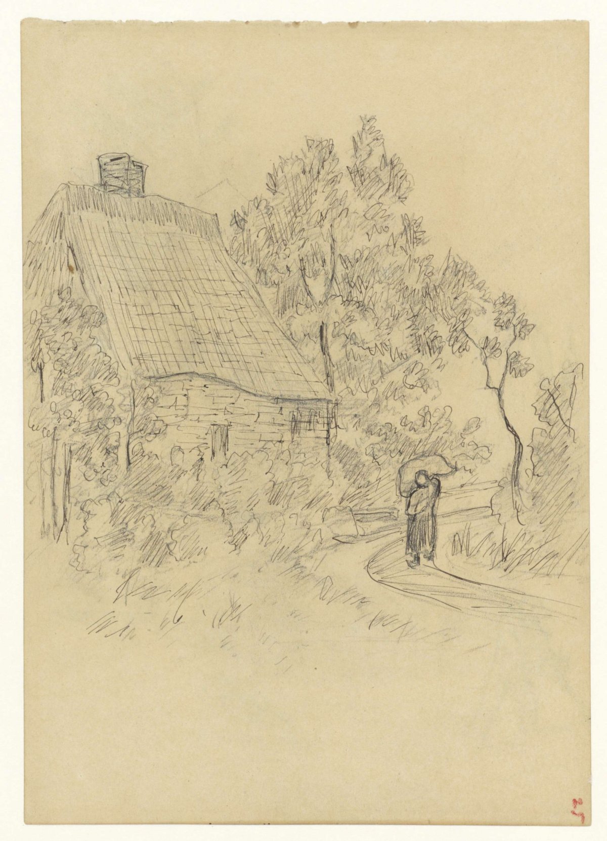 House on a country road with a figure, Jozef Israëls, 1834 - 1911