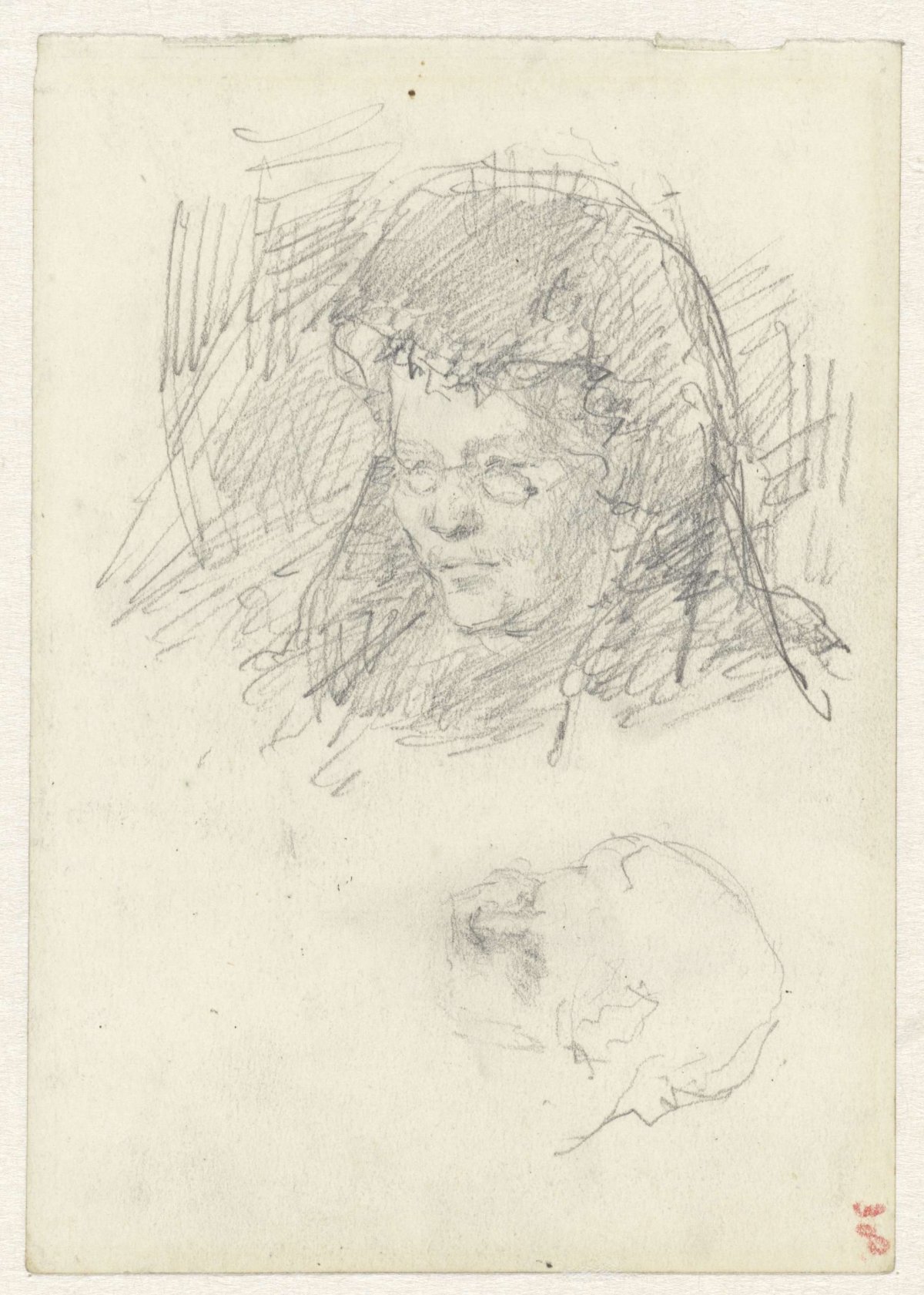 Head of a woman with a veil and sketch of a head, Jozef Israëls, 1834 - 1911