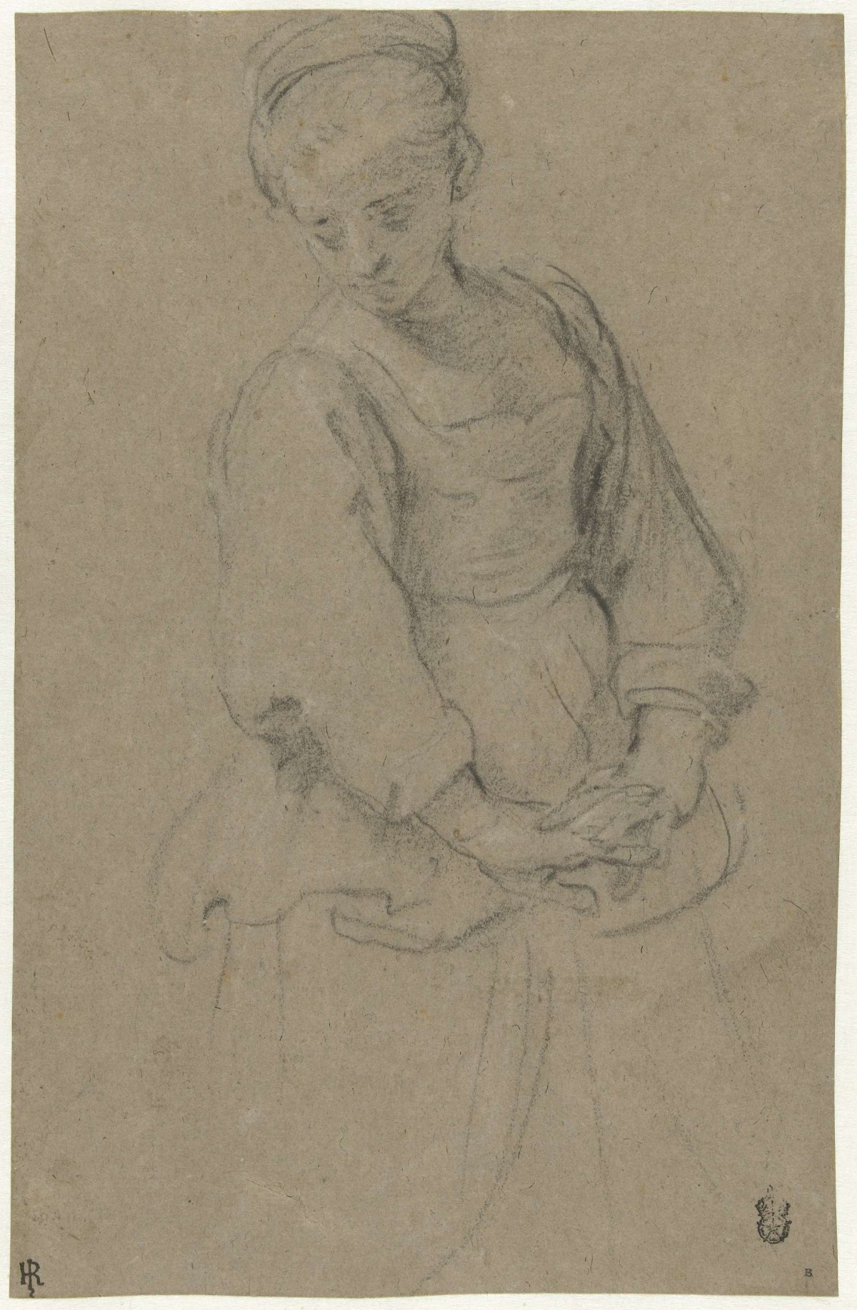 Standing young woman with folded hands, Domenichino, 1591 - 1641