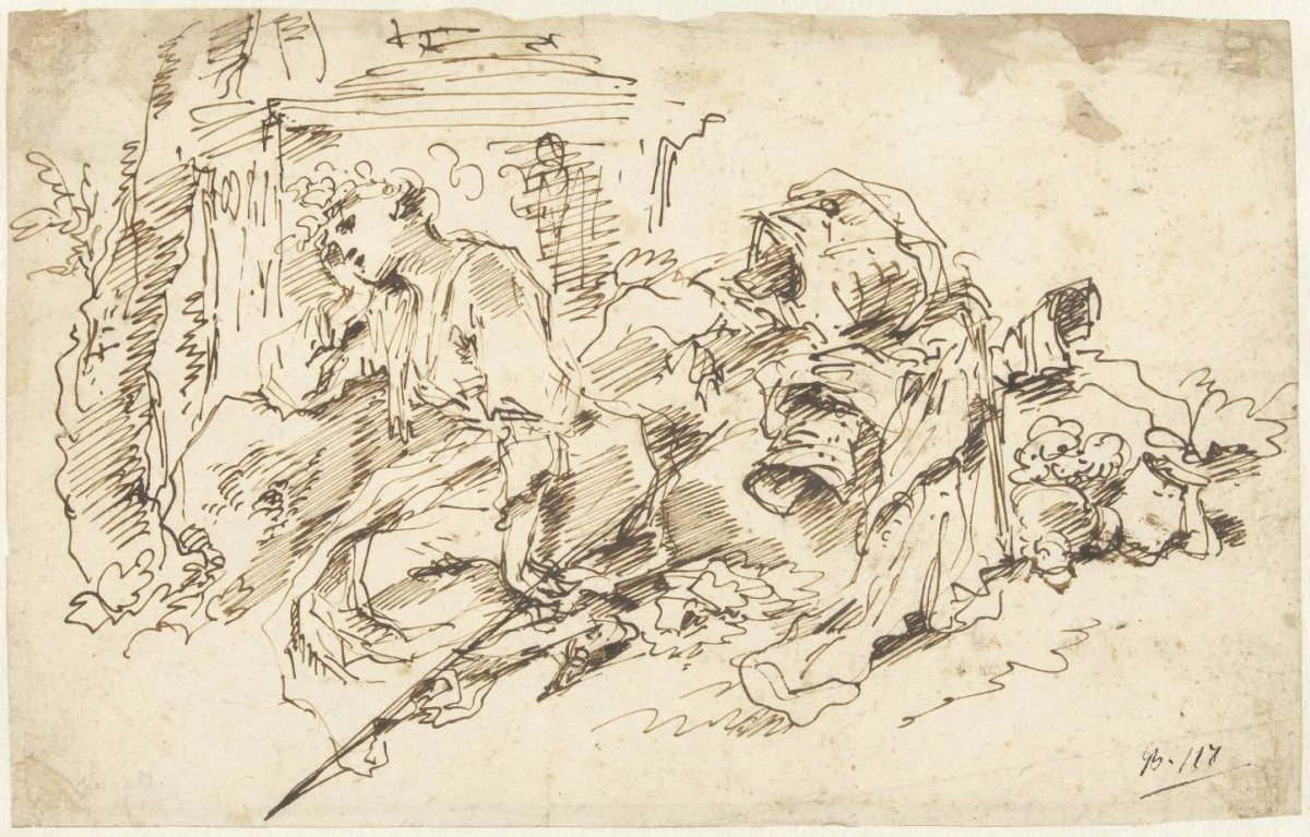 Pensive Circe, sitting beside a monument, Giovanni Benedetto Castiglione, 1648 - before 1653