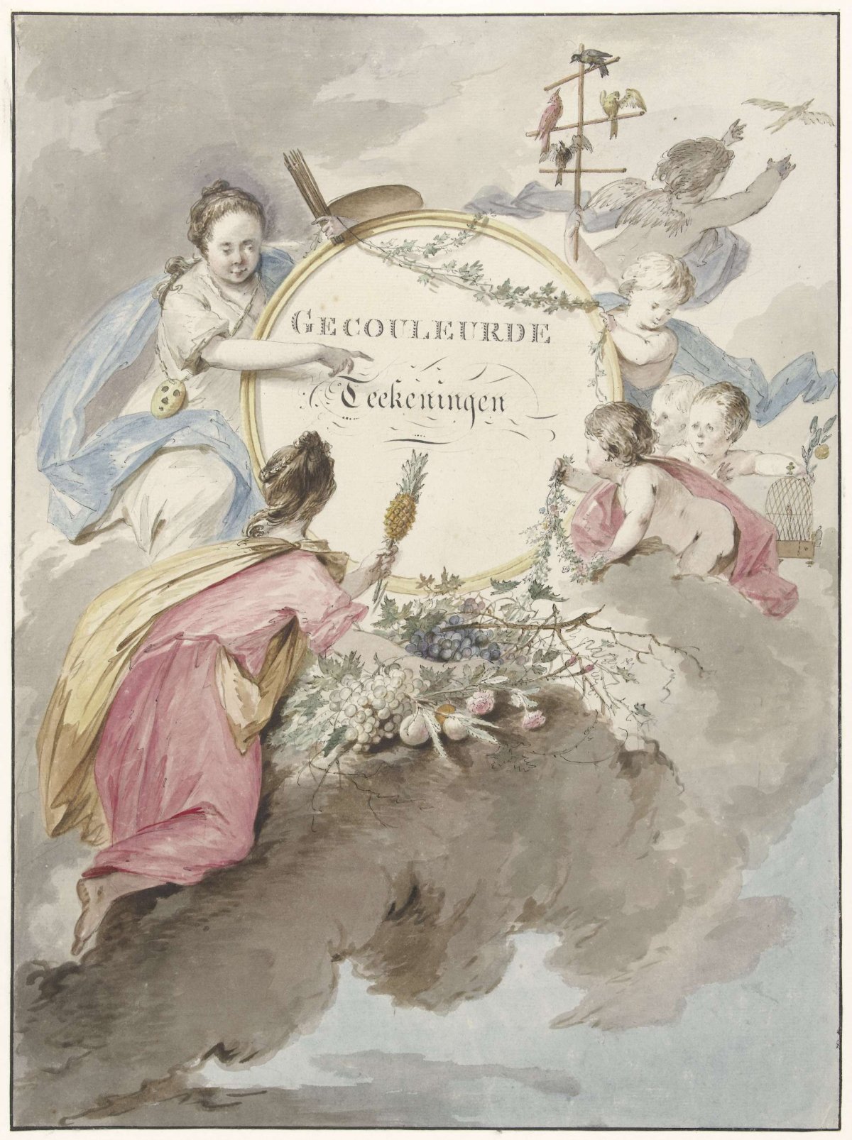 Title page for art book with Colored Drawings, Gerard van Nijmegen, 1745 - 1808