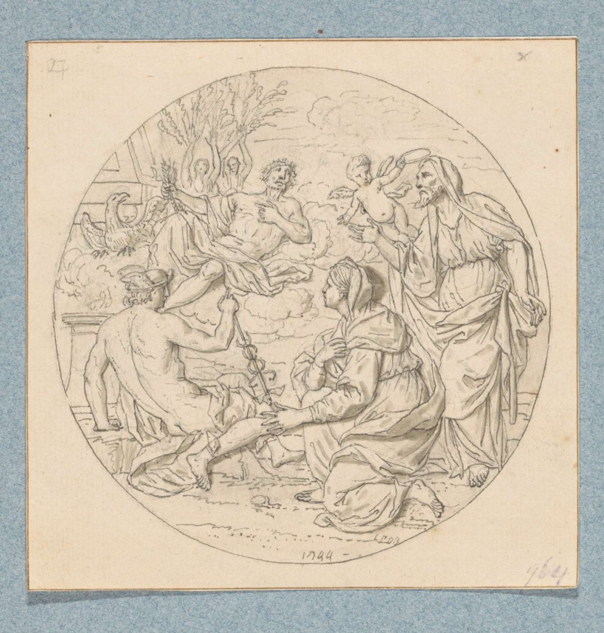 Philemon and Baucis beg Jupiter to stay together (in box with 43 drawings), Louis Fabritius Dubourg, 1744