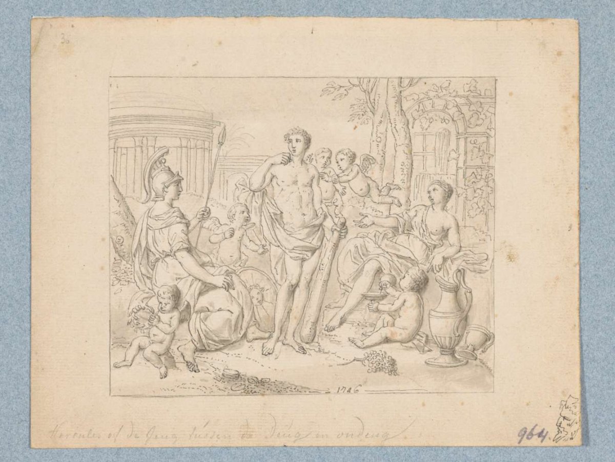 Hercules at the fork in the road (in box with 43 drawings), Louis Fabritius Dubourg, 1746