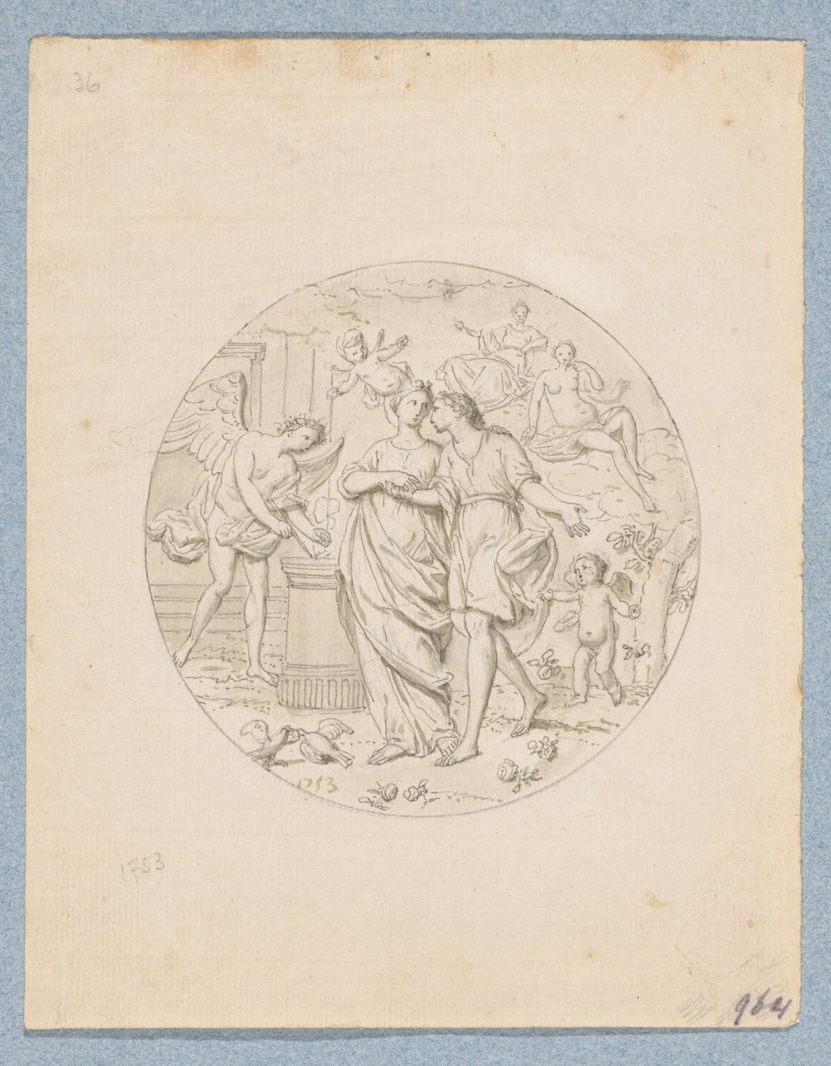 Allegory of marriage (in box with 43 drawings), Louis Fabritius Dubourg, 1753