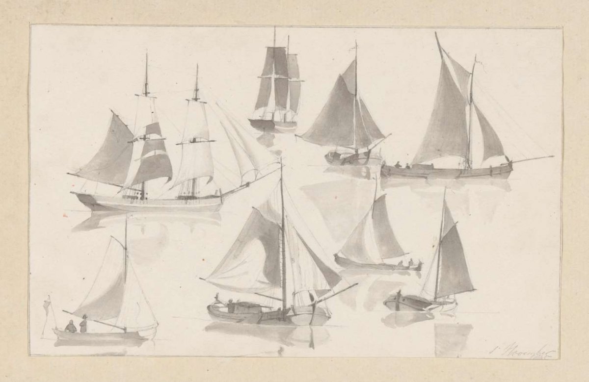 Sketch sheet with sailing ships, Hendrik Abraham Klinkhamer, 1845