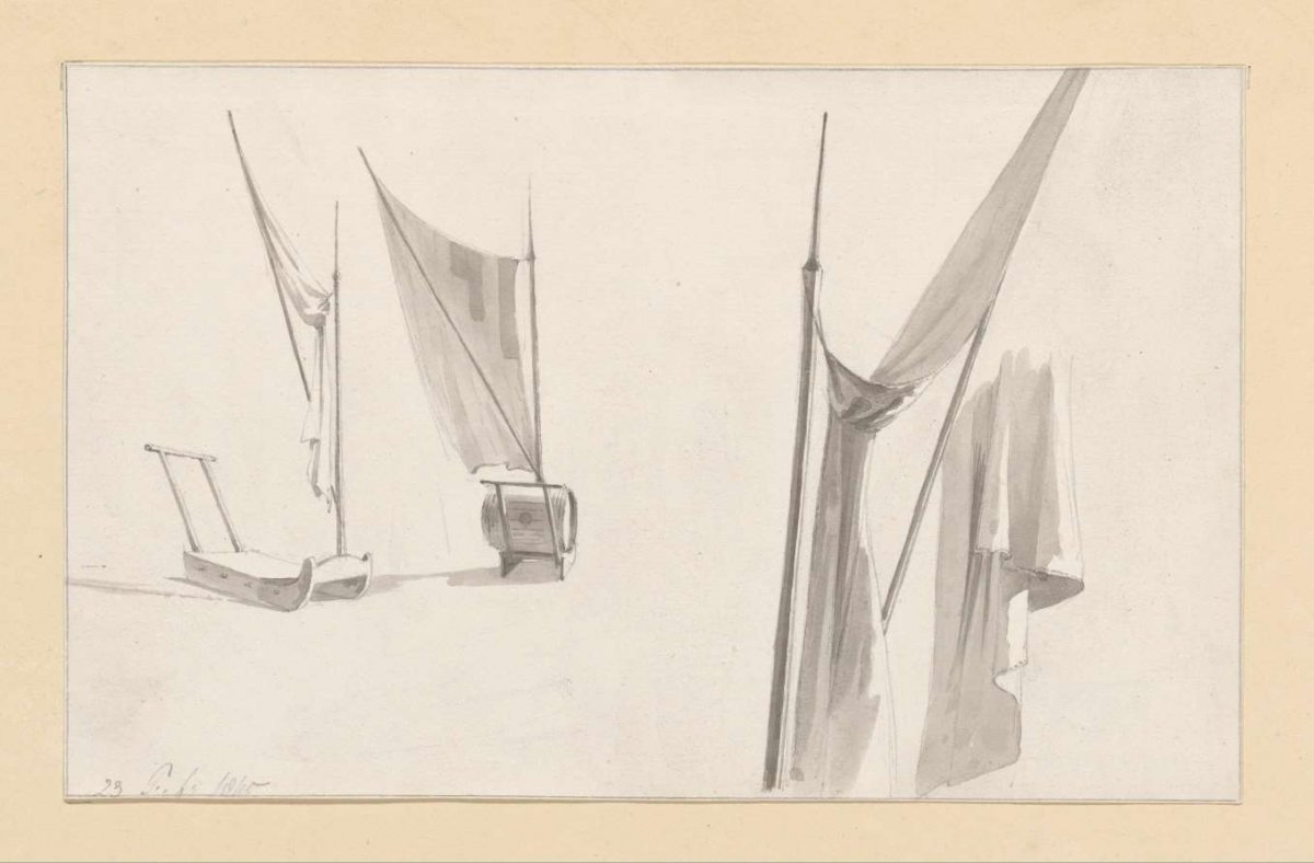 Sketches of a sled and sails, Hendrik Abraham Klinkhamer, 1845