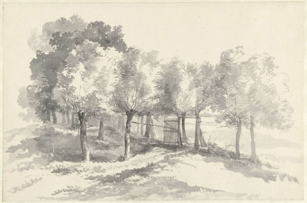 Willow trees and a fence, Abraham Johannes Ruytenschildt, c. 1788 - c. 1841
