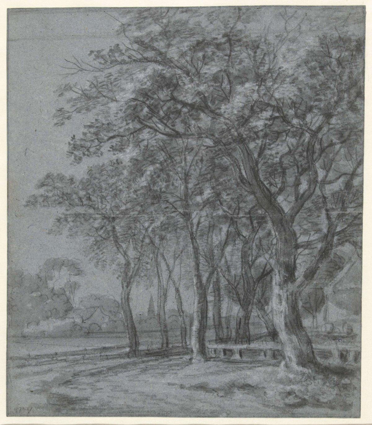 Path with trees along the fenced yard of a house, Simon de Vlieger, 1610 - 1653