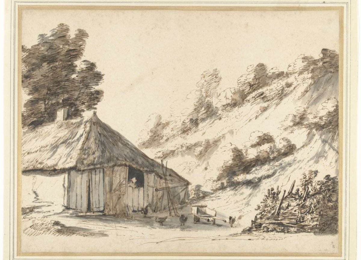 Farmhouse near a sand hill, Anthonie van Borssom, 1670 - 1677