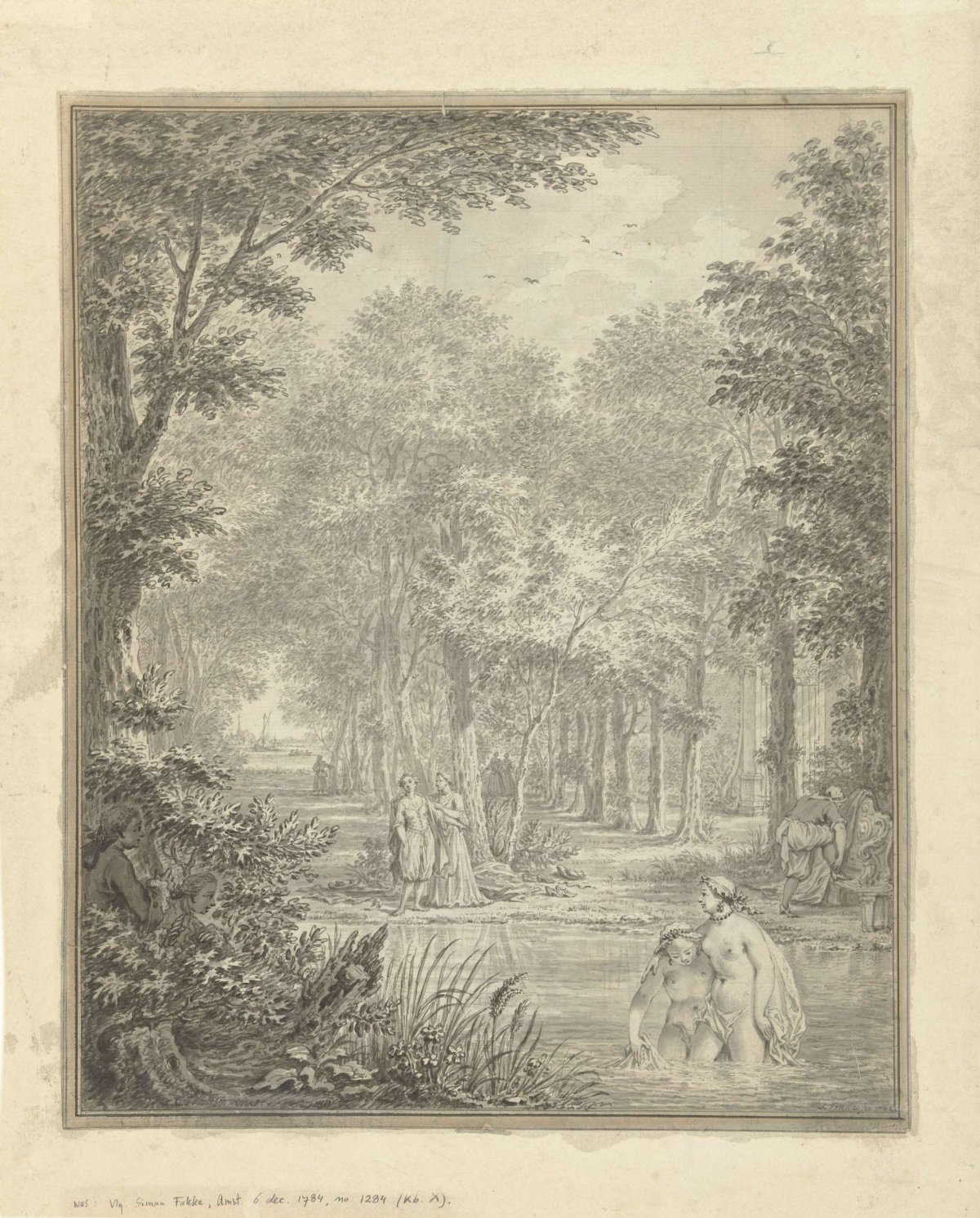 The bathing damselflies spied, Simon Fokke, 1760 - 1763