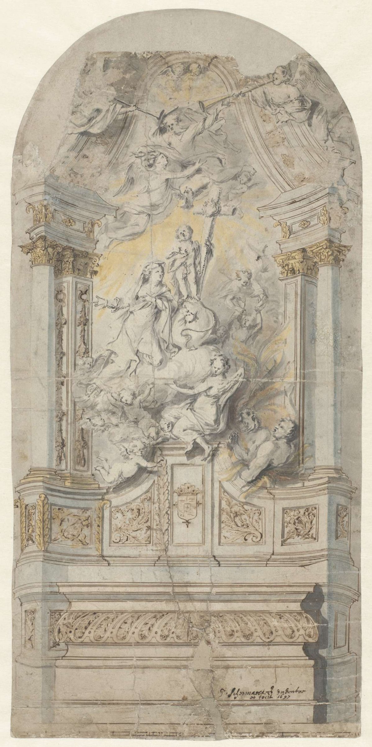 Design for an altar in the Church of the Castle at Antwerp, Pieter Scheemaeckers (I), 1697