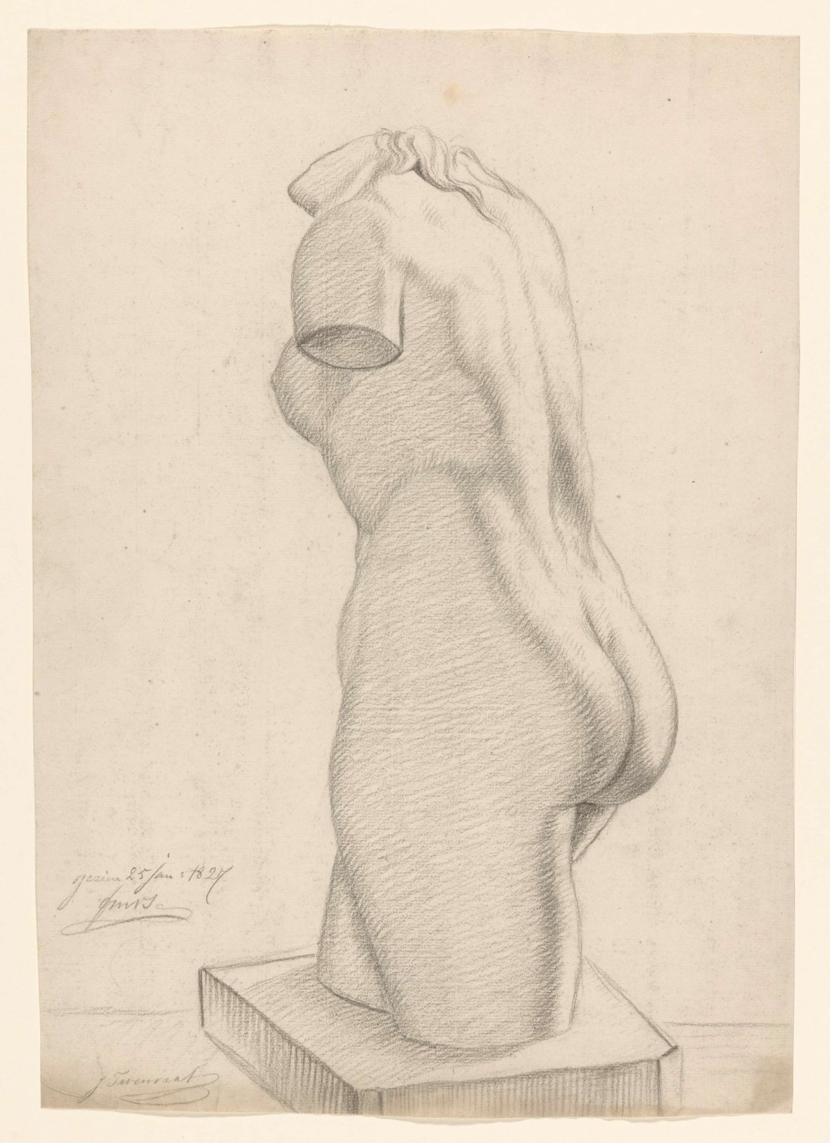 Plaster after antique sculpture of female torso, Johannes Tavenraat, 1827