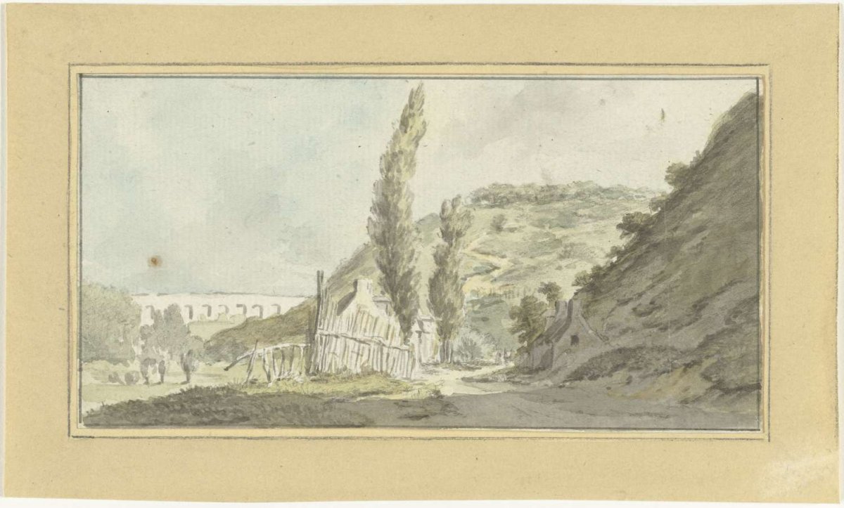 Mountain road with cottages, viaduct in the distance, Pieter Gaal, 1779 - 1819