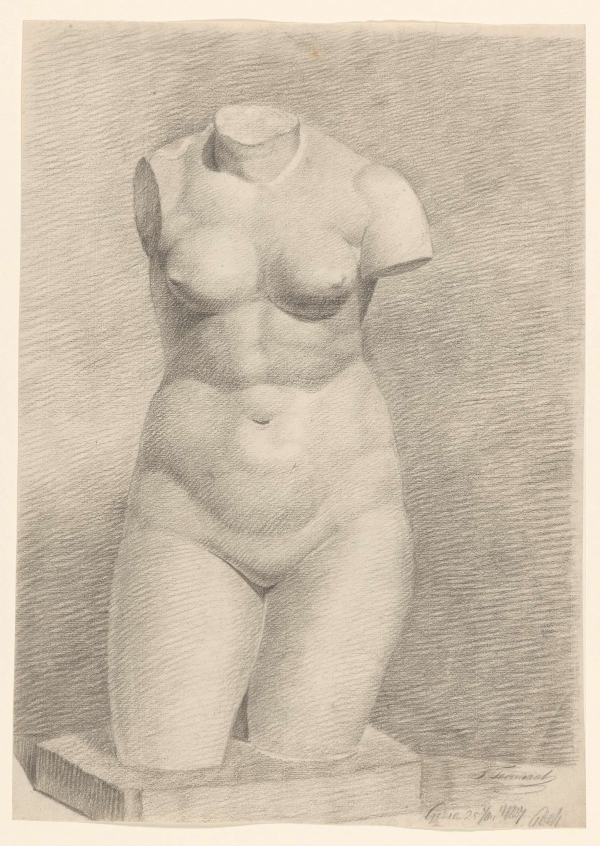 Plaster of antique statue of female torso, Johannes Tavenraat, 1827