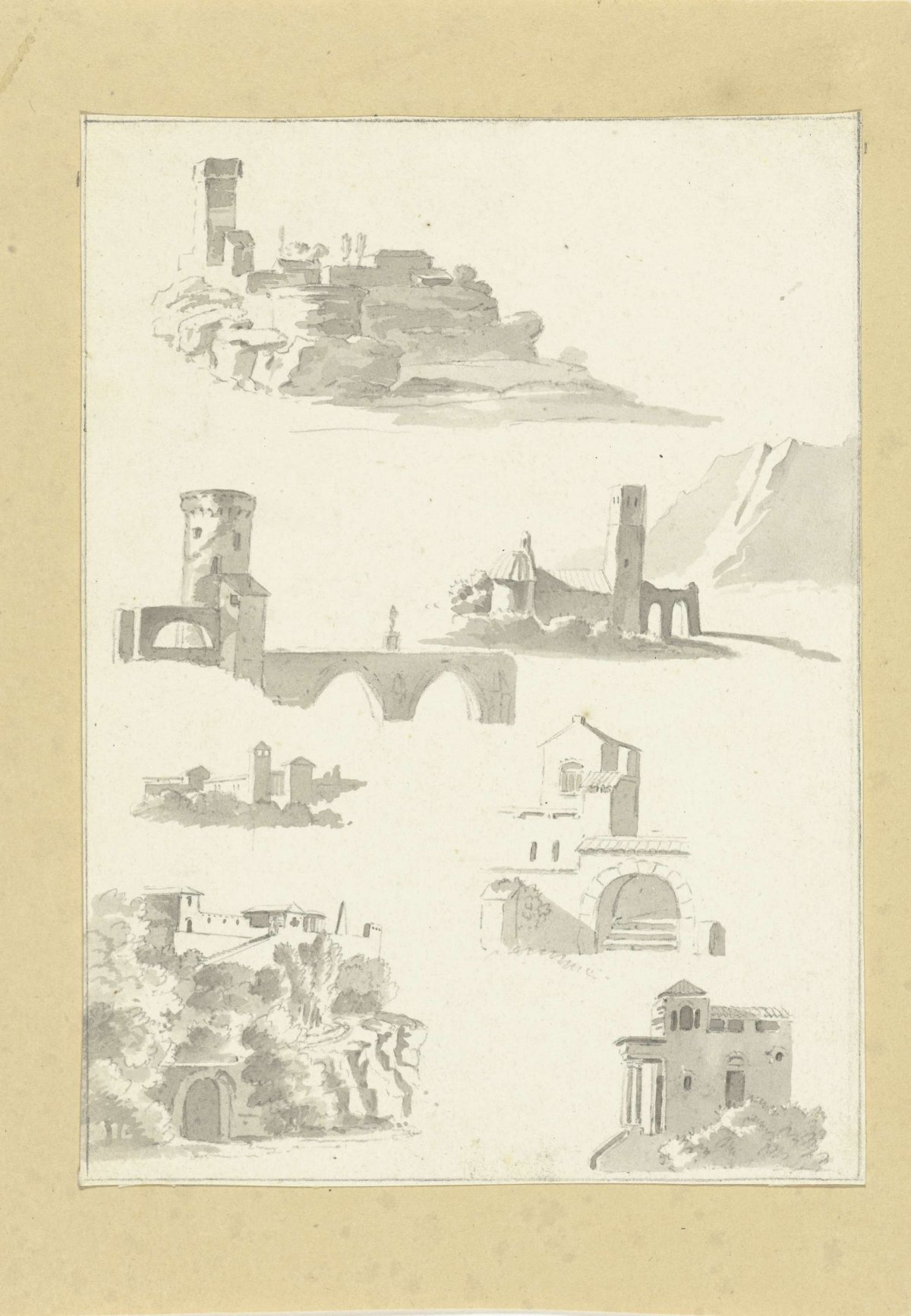 Seven studies of structures, Pieter Gaal, 1779 - 1819