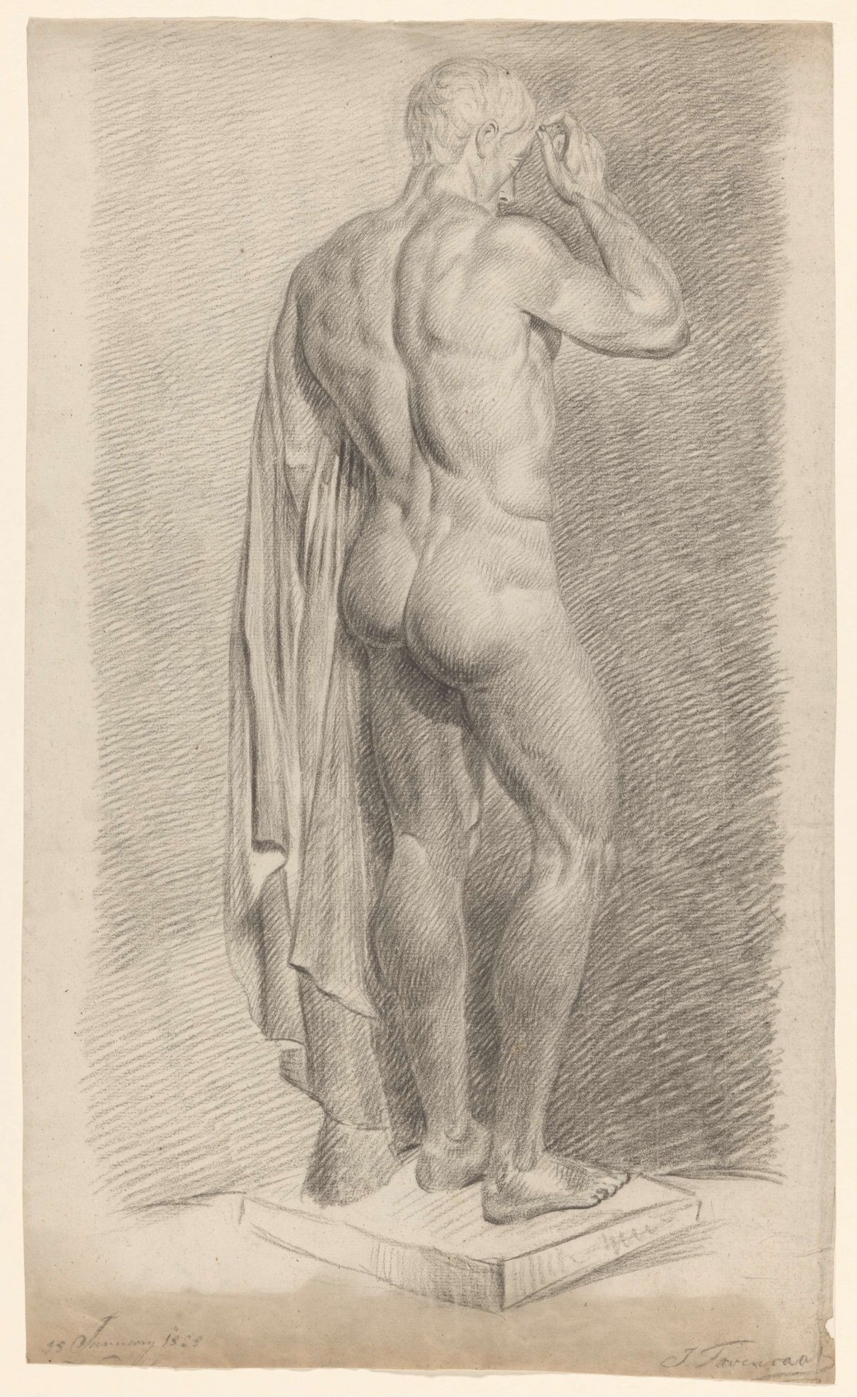 Academy study of plaster of antique statue: standing man, Johannes Tavenraat, 1828