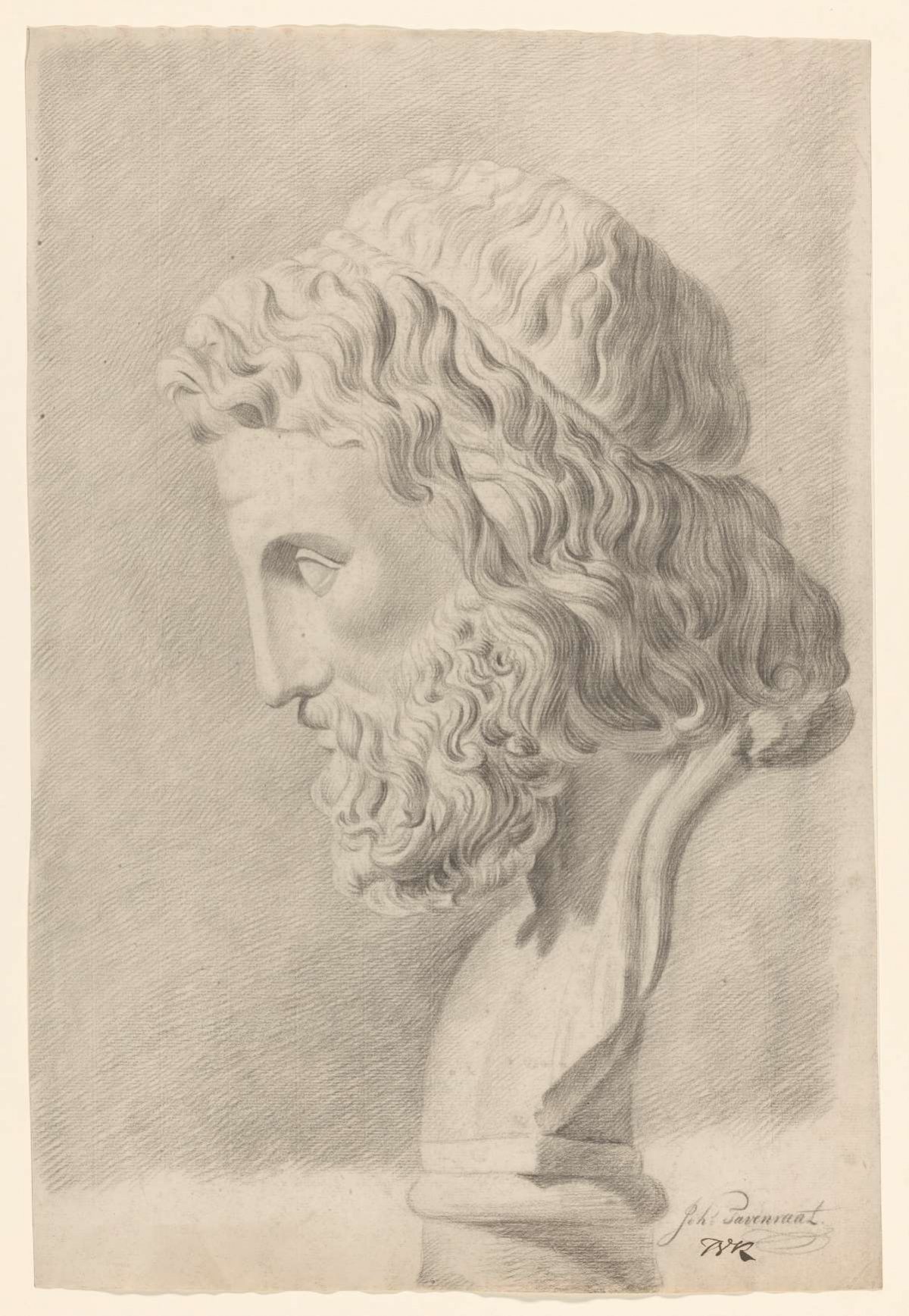 Academy study on plaster of antique bust of a man with beard, Johannes Tavenraat, 1819 - 1881