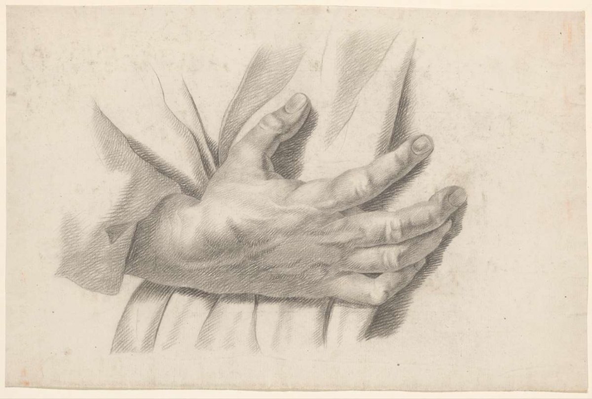 Academy study of a plaster of an antique sculpture: detail study of a hand, Johannes Tavenraat, 1819 - 1881