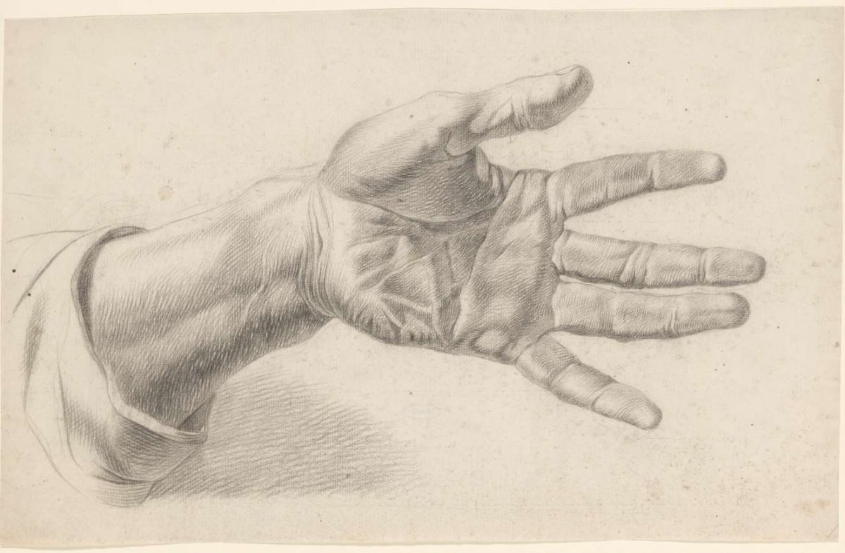 Academy study of a plaster of an antique sculpture: detail study of a hand, Johannes Tavenraat, 1819 - 1881