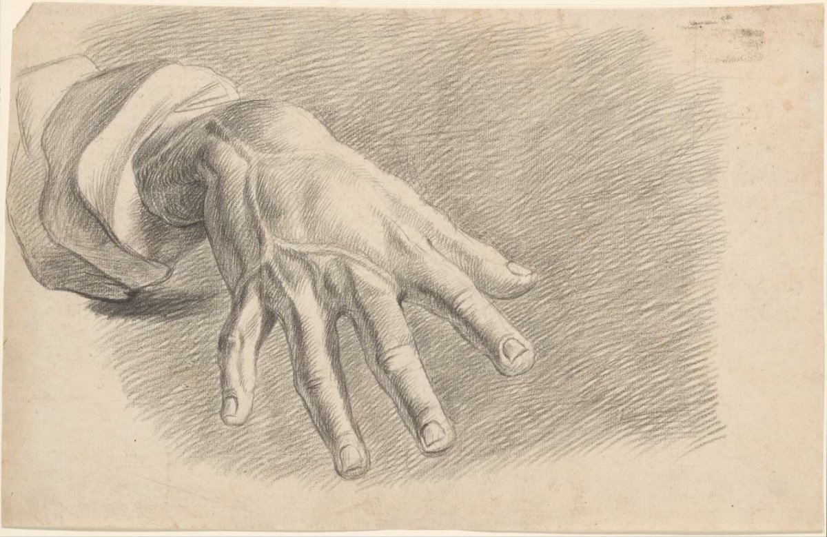 Academy study of a plaster of an antique sculpture: detail study of a hand, Johannes Tavenraat, 1819 - 1881