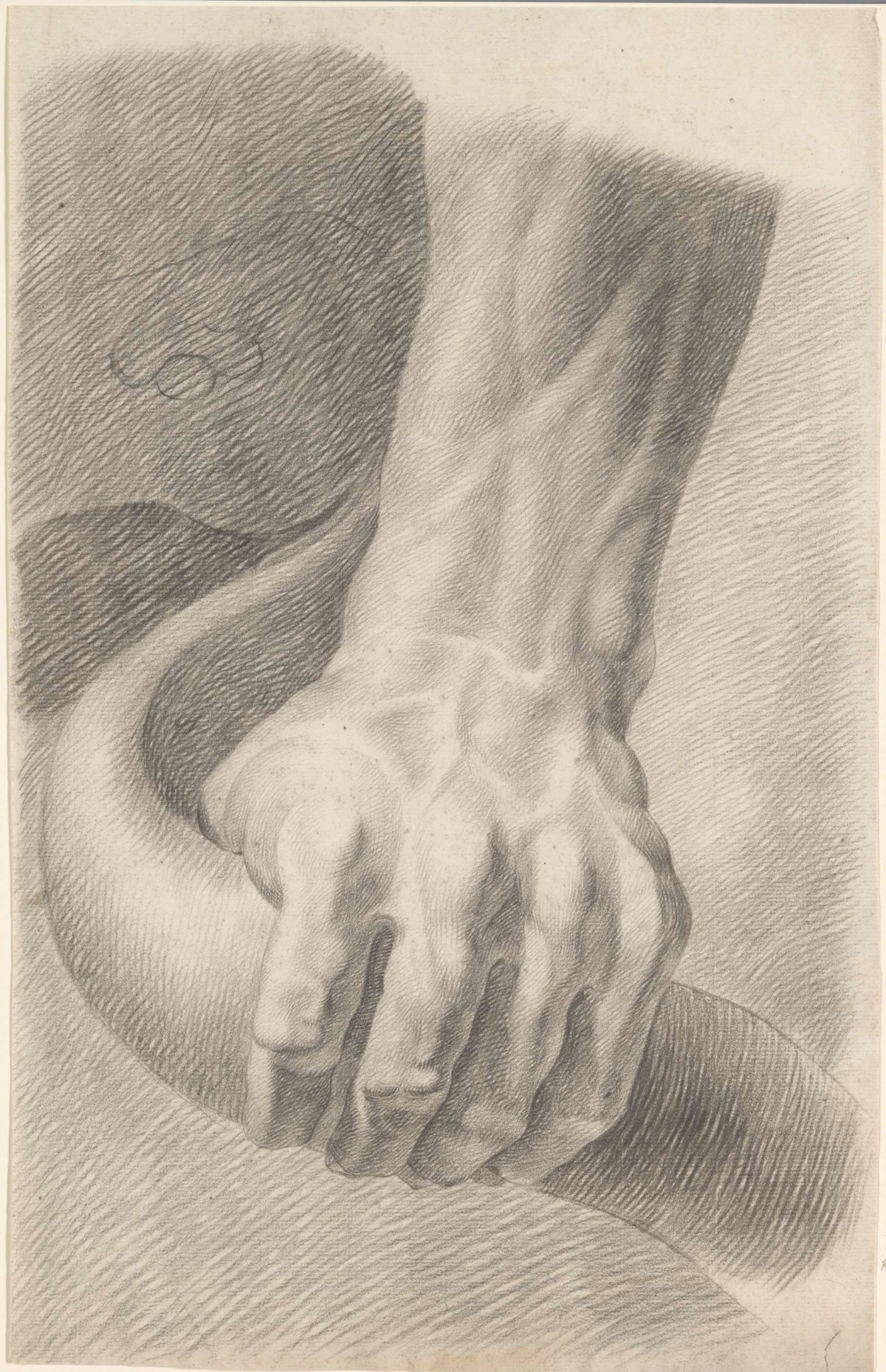 Academy study of a plaster of an ancient statue: detail study of a hand from the Laocoön, Johannes Tavenraat, 1819 - 1881