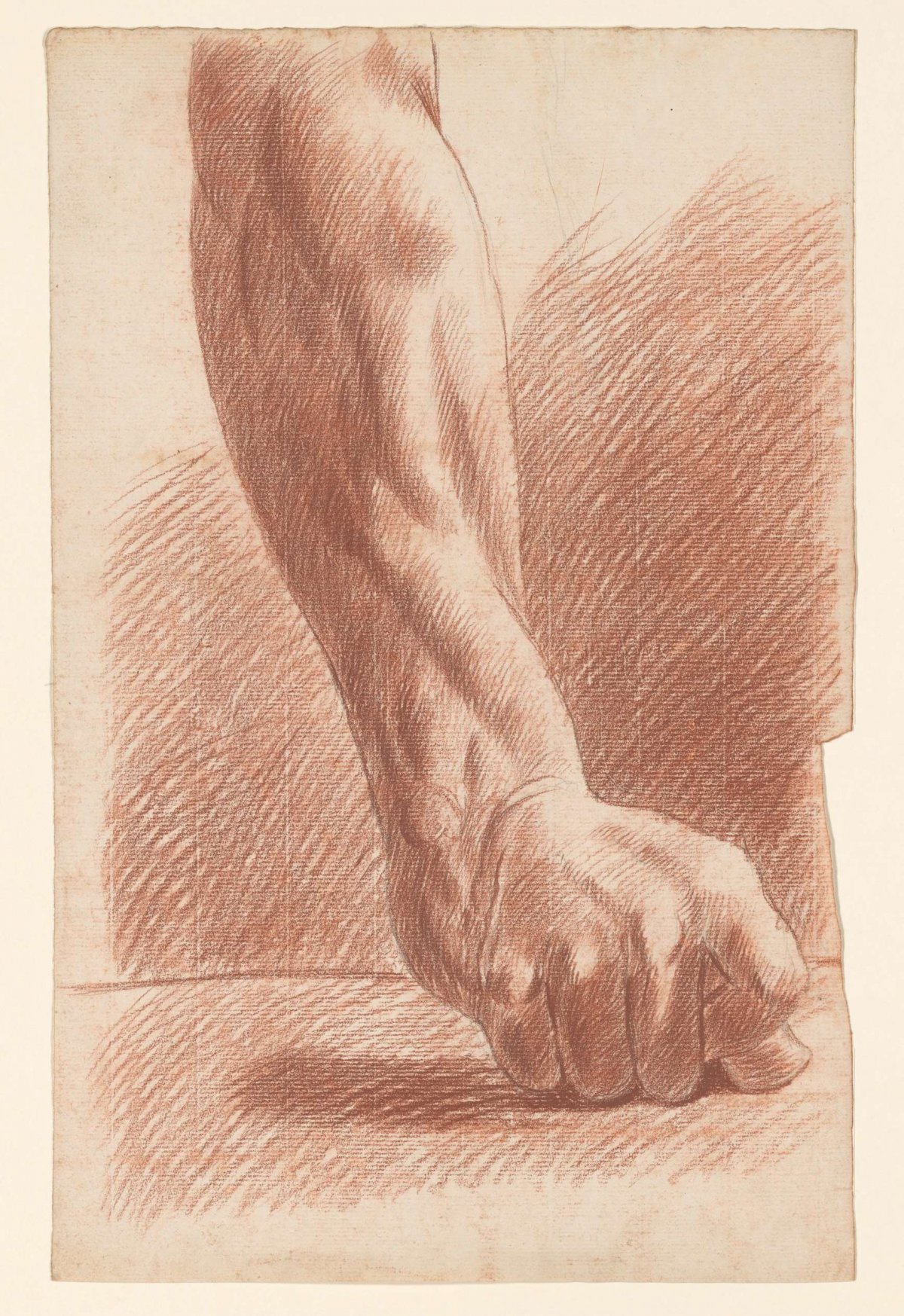 Academy study of a plaster of an antique statue: detail study of an arm with fist, Johannes Tavenraat, 1819 - 1881