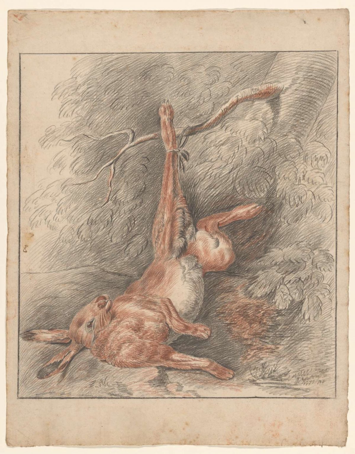 Dead hare, hanging by a leg, Johannes Tavenraat, 1819 - 1881