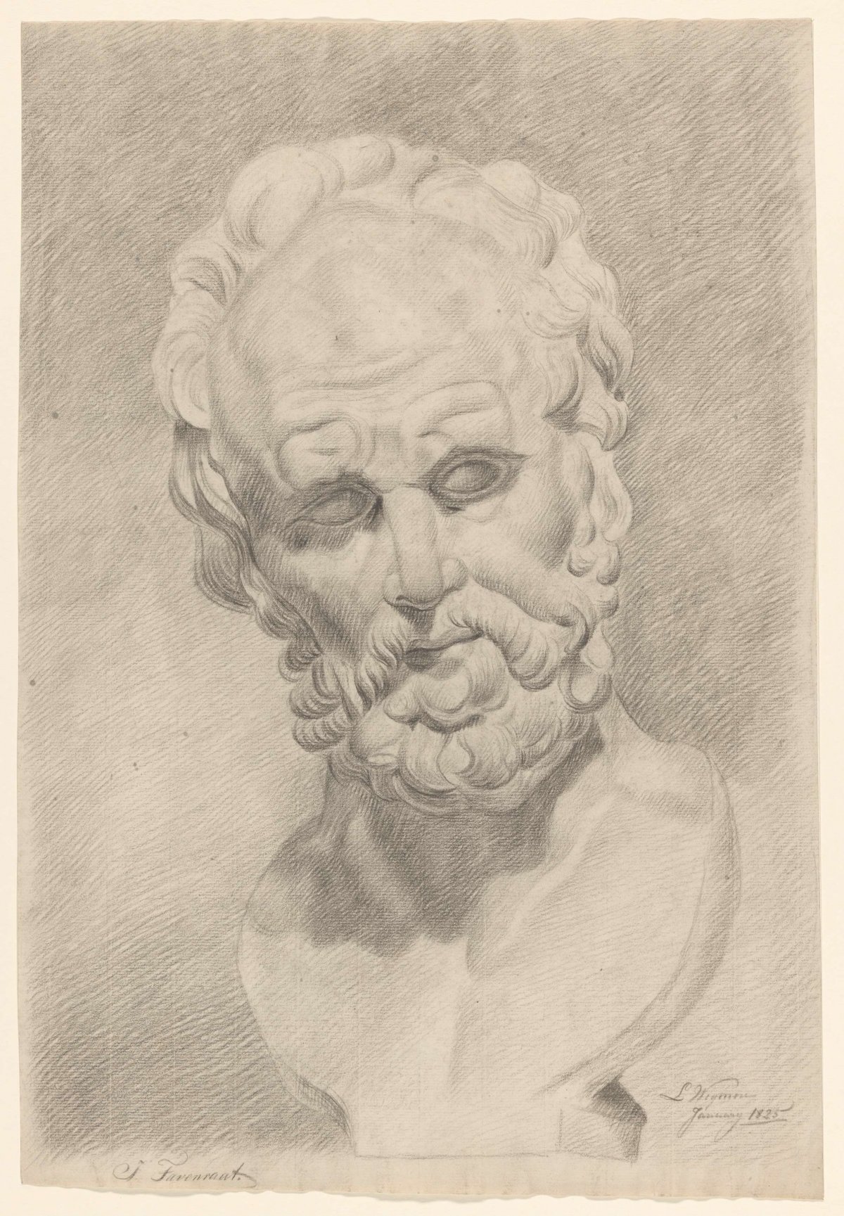 Plaster of an antique bust of a man with beard, Johannes Tavenraat, 1825