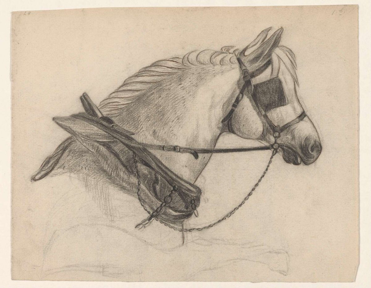 Horse with blinders, Johannes Tavenraat, 1819 - 1881