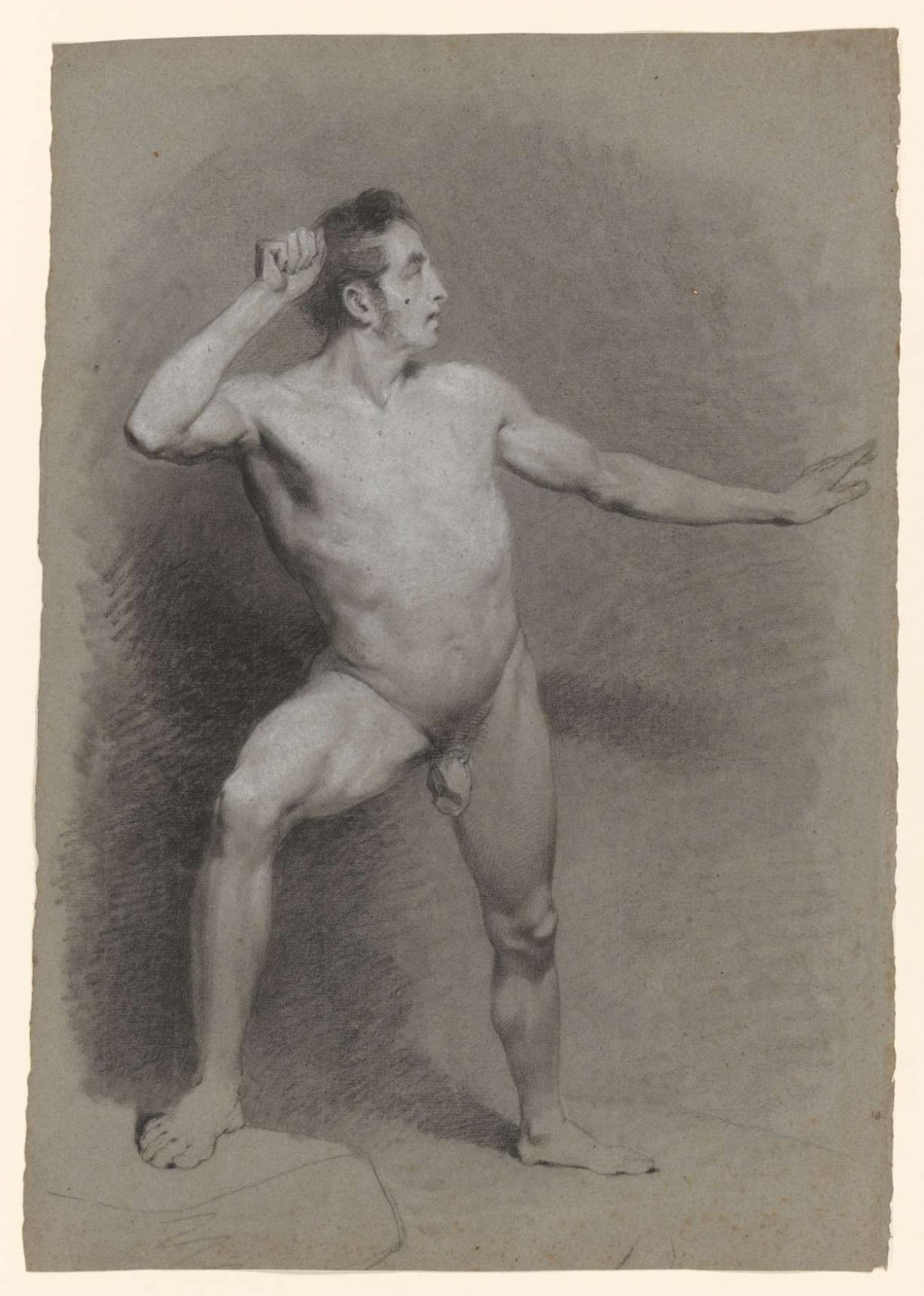 Standing male nude, facing right, Johannes Tavenraat, 1819 - 1881