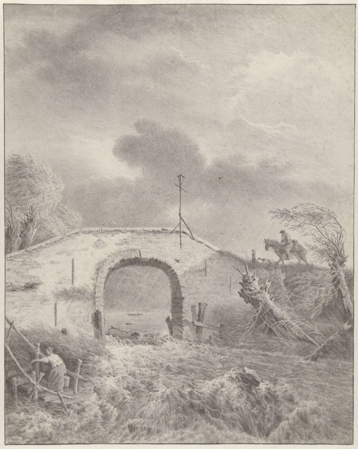 Stenen boogbrug over stroomversnelling, Gerard van Nijmegen, 1745 - 1808