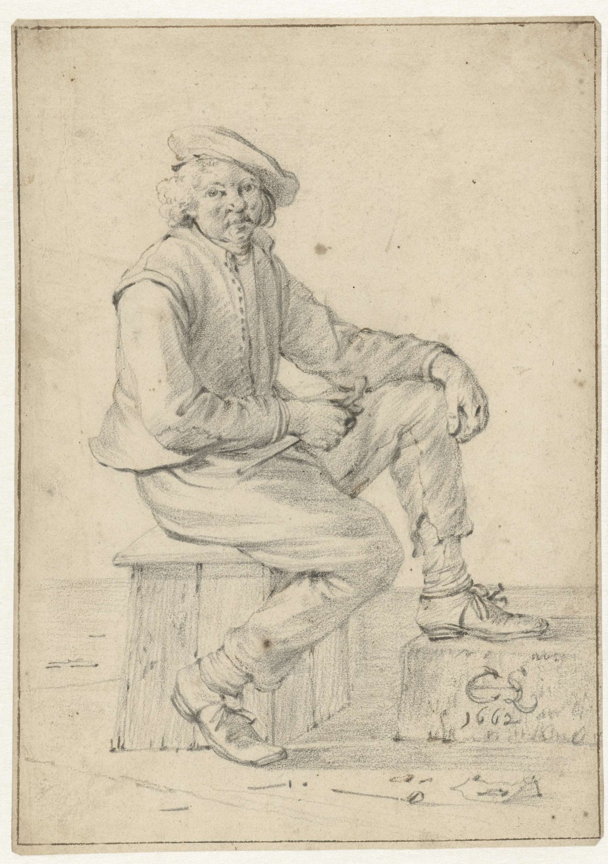 Seated man with pipe, Cornelis Saftleven, 1662