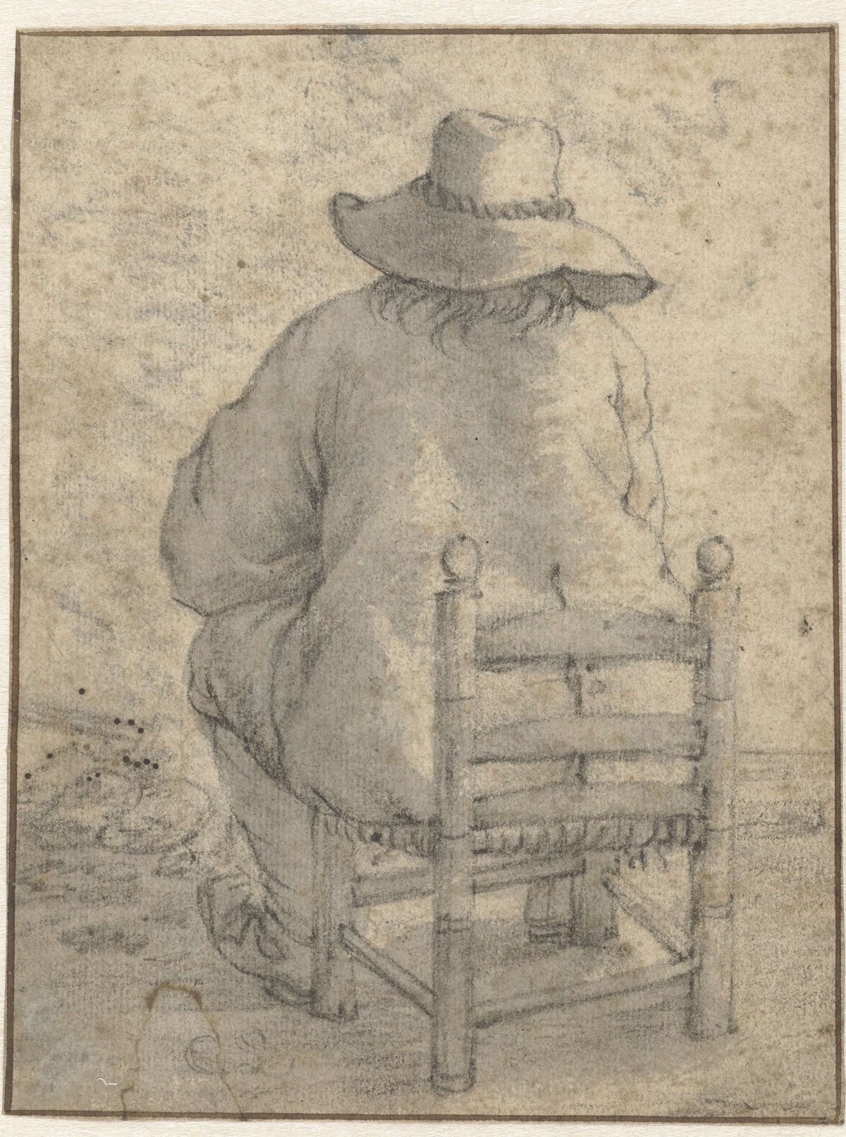Seated boy with hat, from behind, Cornelis Saftleven, 1617 - 1681
