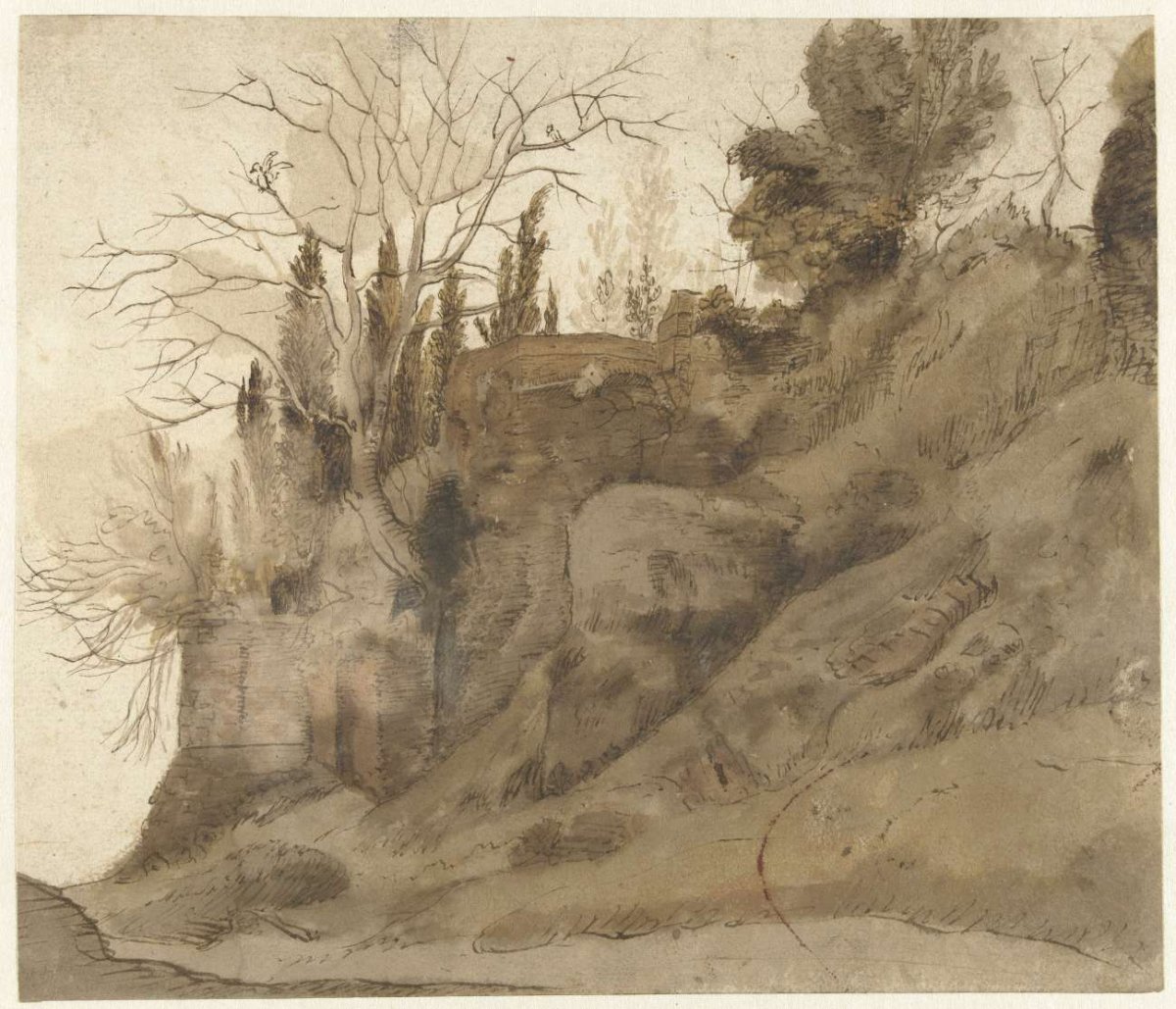Begroeide ruïne, anonymous, 1600 - 1699