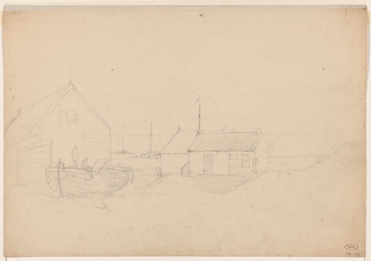 Houses on the beach, Louis Meijer, 1819 - 1866