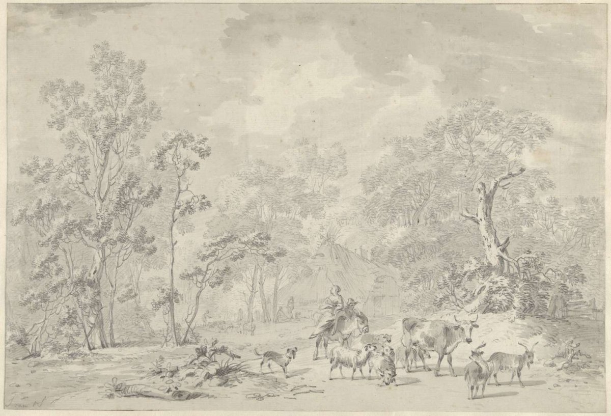 Shepherd and cattle in a wooded landscape, Jan van Os, 1754 - 1808