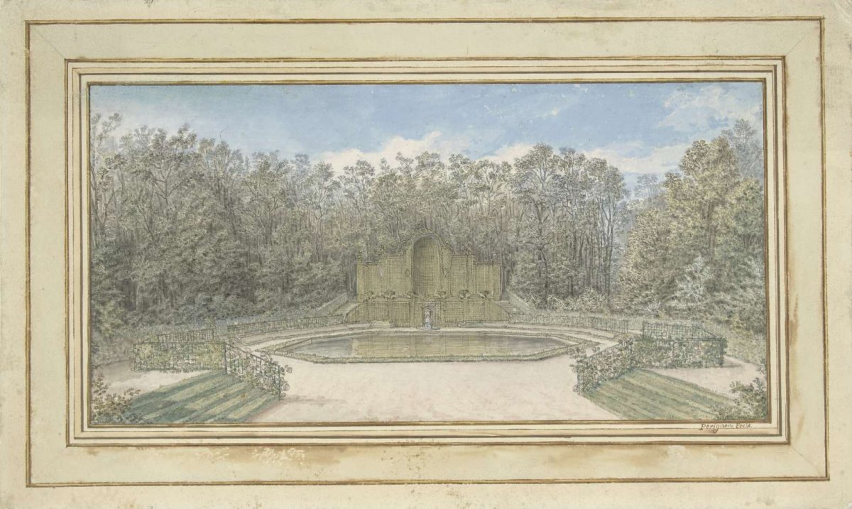View of a trellis arbor in a park, Alexis Nicolas Pérignon (le vieux), 1745 - 1749