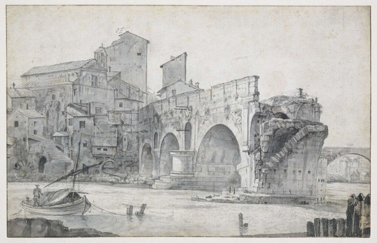 View of the Ponte Rotto in Rome, Seen from the East, Jan Asselijn, c. 1636 - c. 1644