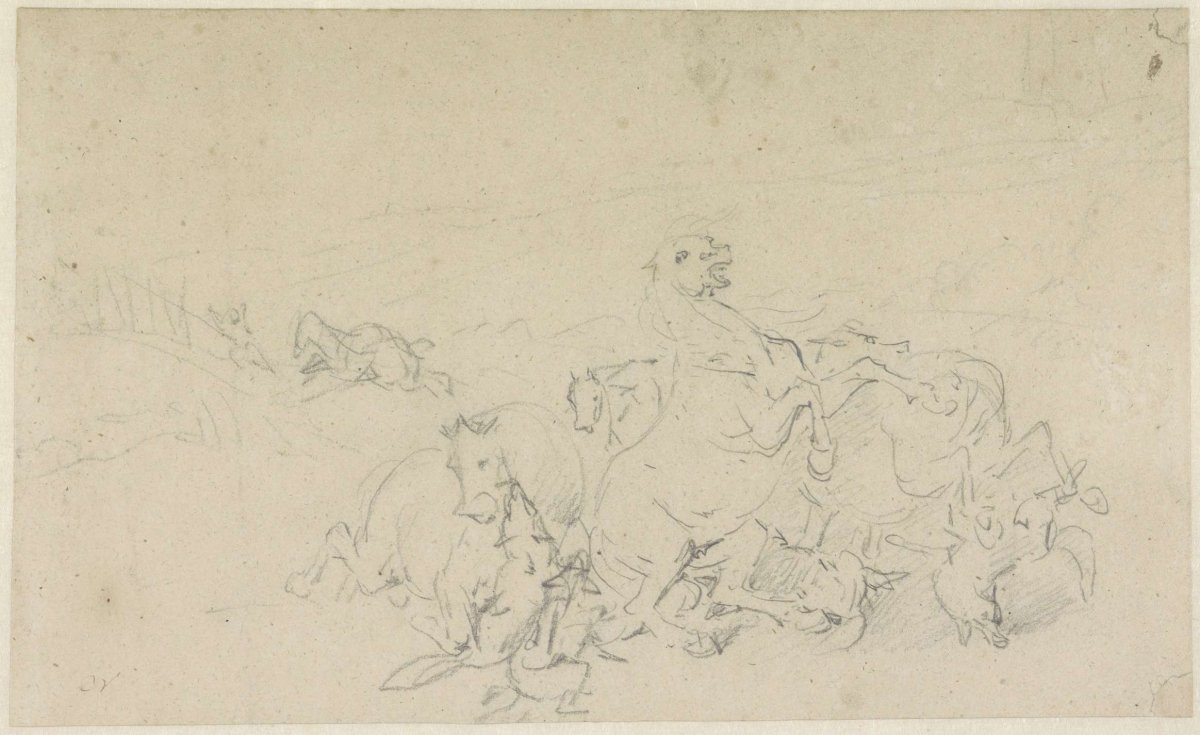 Hungry wolves ambush a group of horsemen, Eugène Verboeckhoven, c. 1826 - c. 1836