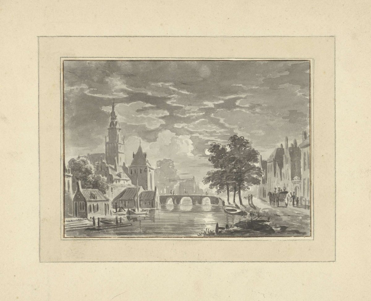 Cityscape by moonlight, Bartholomeus Johannes van Hove, 1800 - 1826