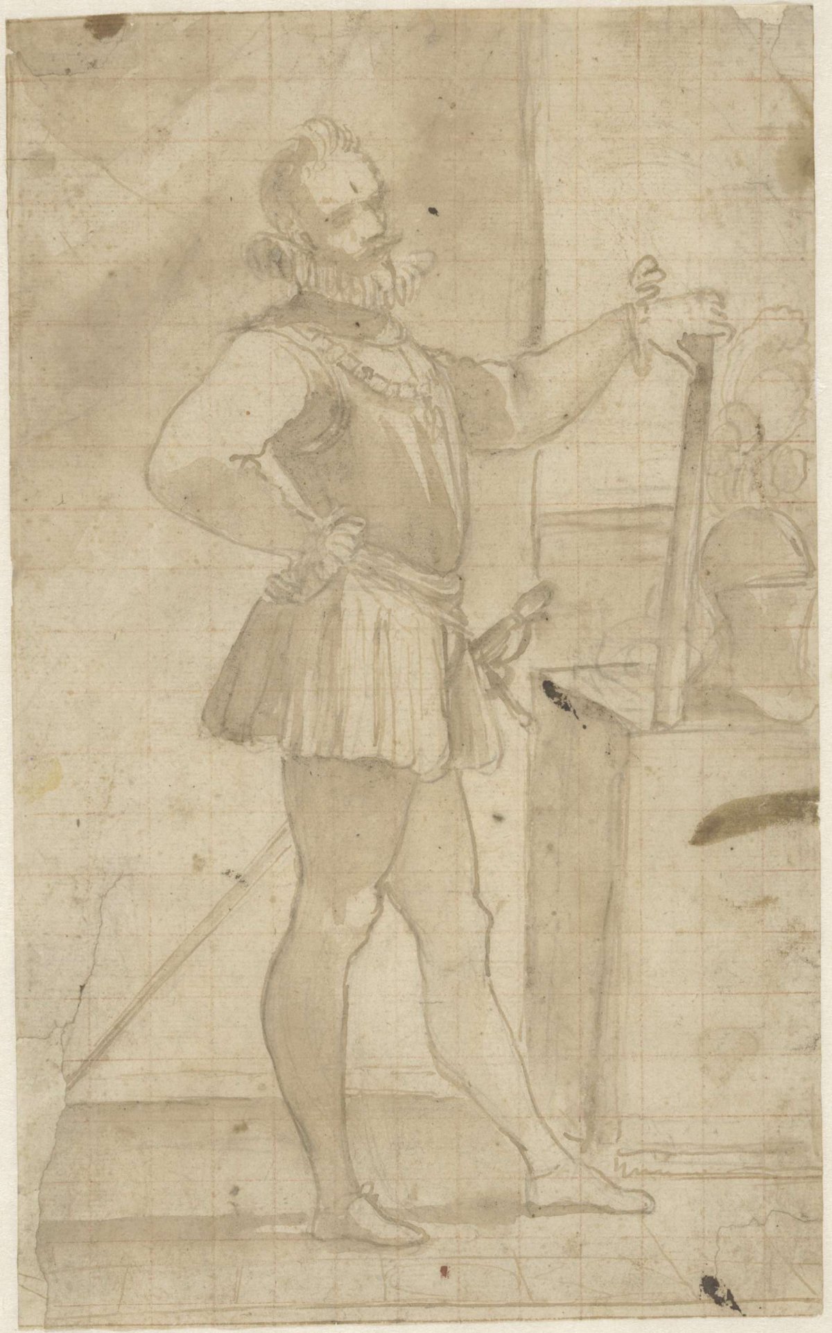 Portrait of a general, standing full-length, anonymous, 1590 - 1599