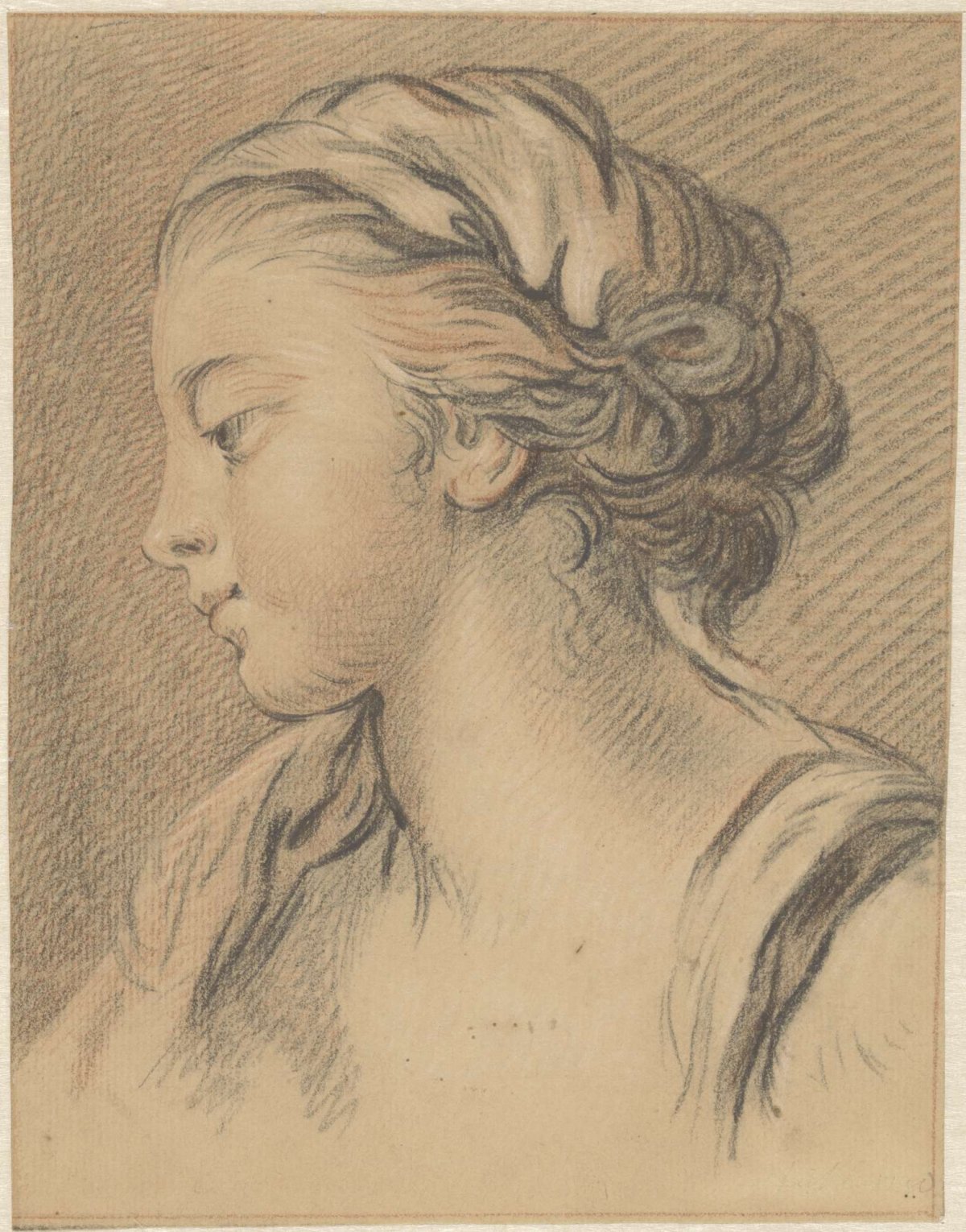 Girl's head, in profile to the left, anonymous, 1700 - 1799