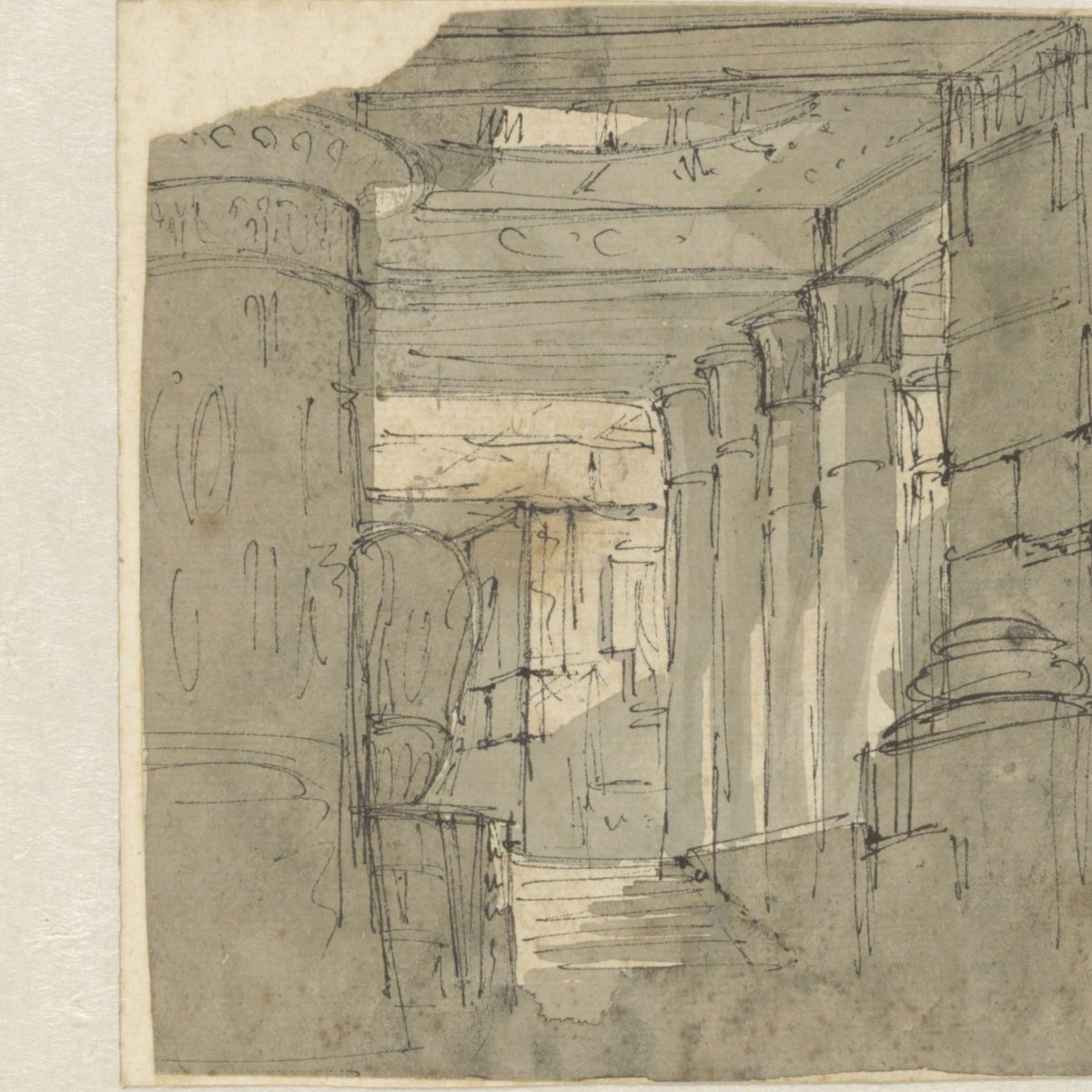 Stairway in an Egyptian-looking temple, anonymous, 1790 - 1810