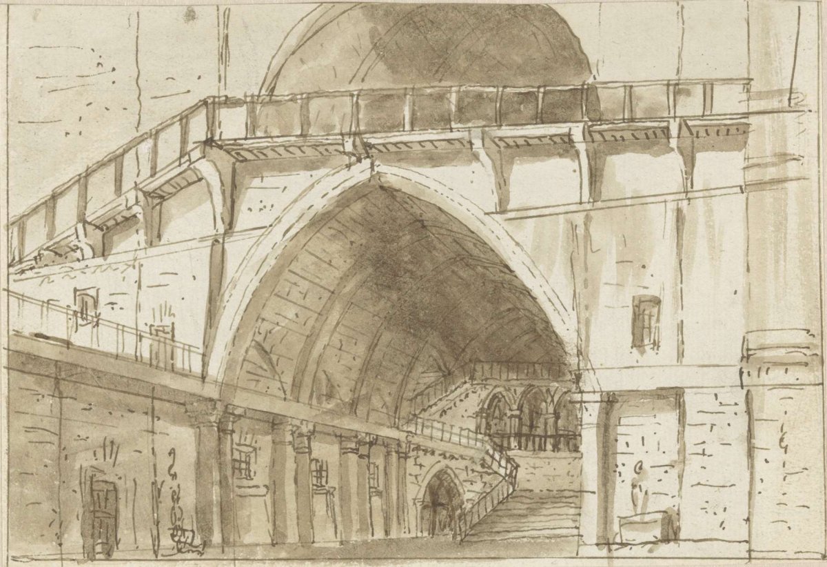 Stairwell in a Gothic castle, anonymous, 1770 - 1799