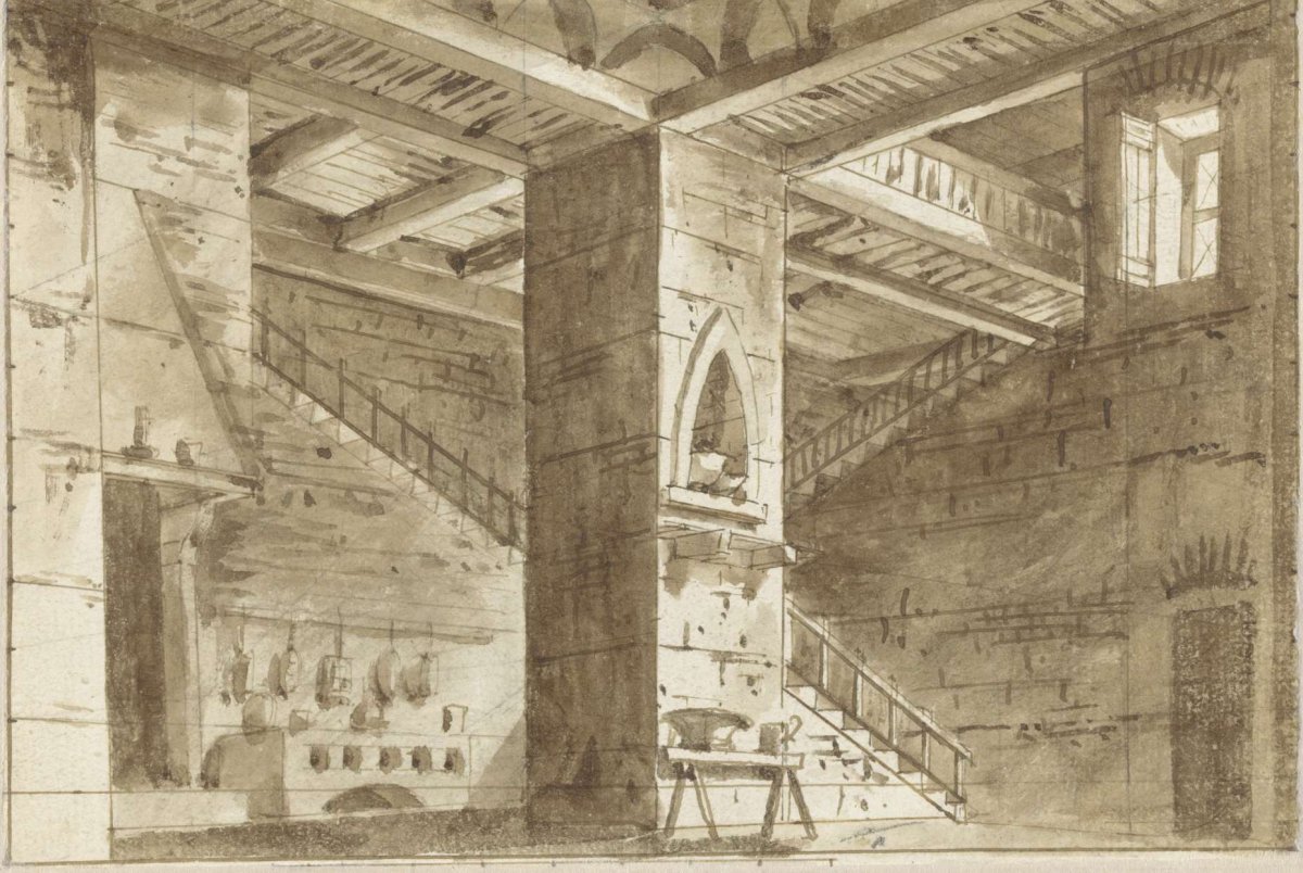 Kitchen in a castle, anonymous, 1770 - 1799